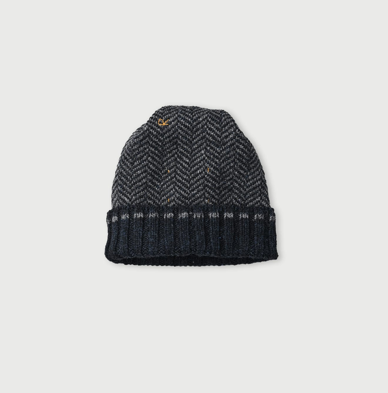 Shetland Tweed Knit Cap Navy Herringbone