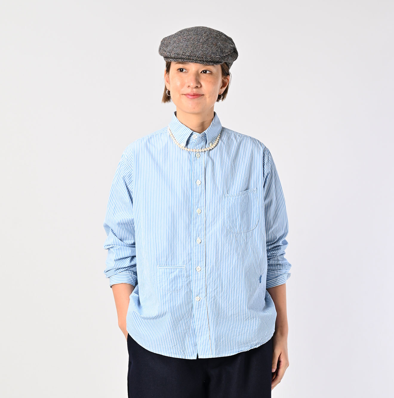 No.180 Miko 908 Ocean Button Down Shirt Female Model