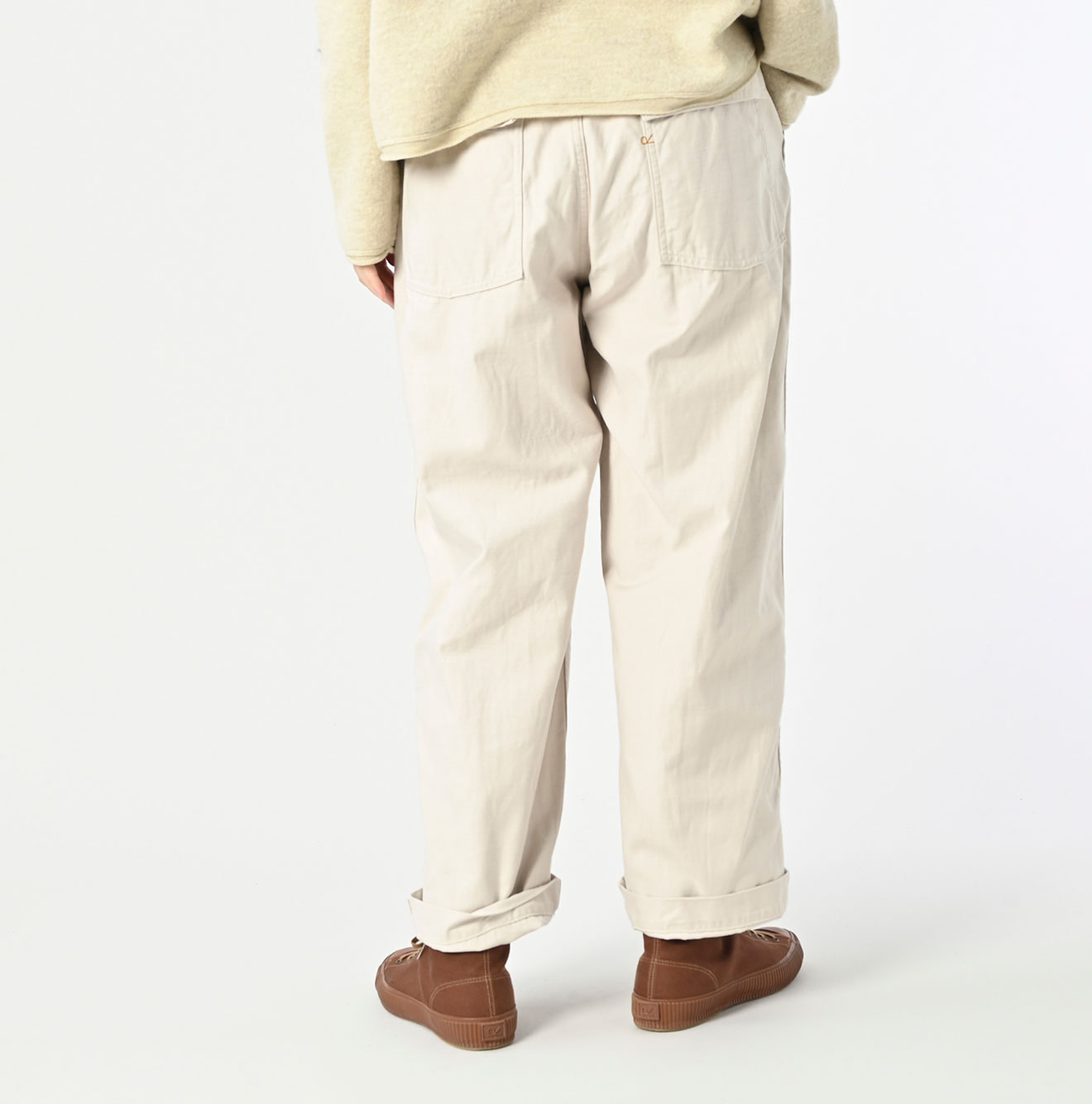 Back Satin 908 Wide Baker Pants Female Model