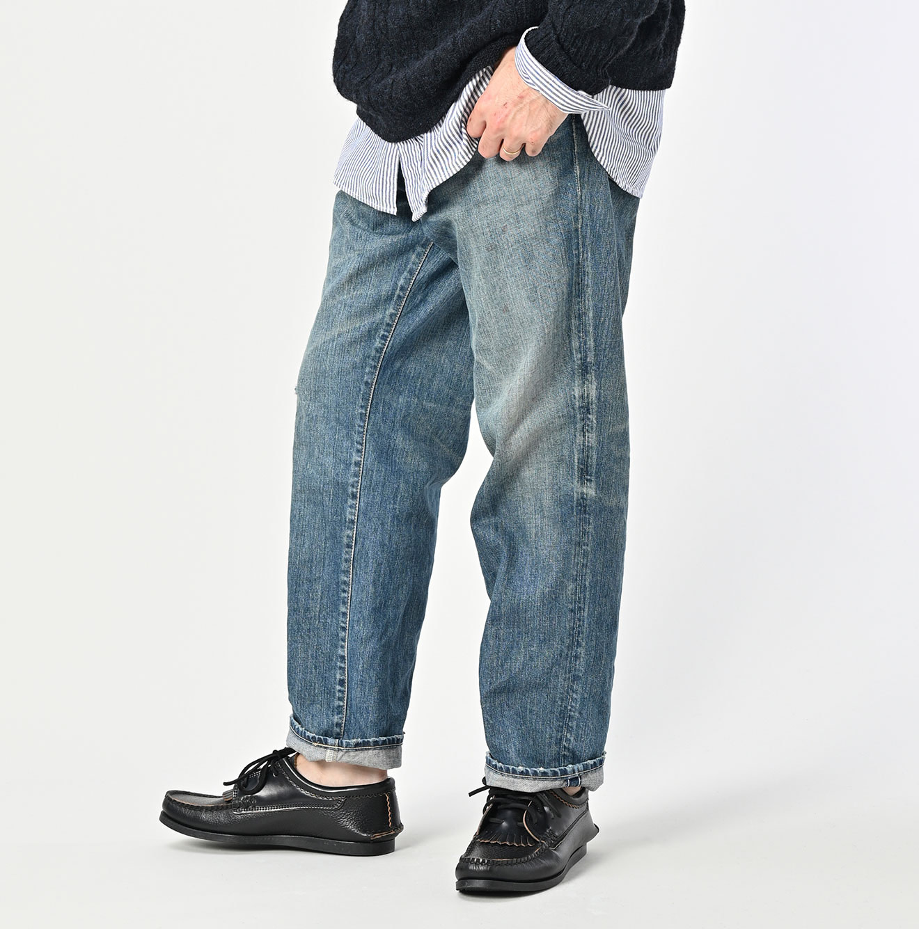 Futatabi Rye Mugi Denim Crosby 5 Heavy A-Wash Male Model
