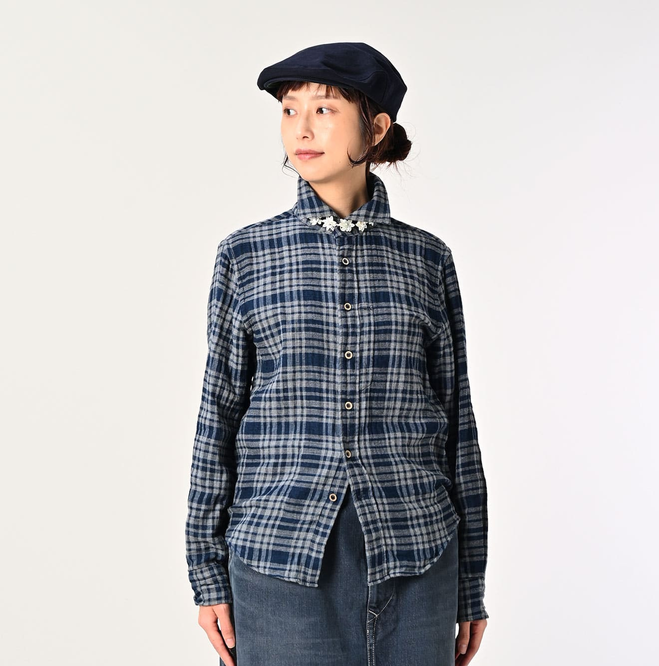 Indigo FuwaFuwa Double Woven 908 Lofer Shirt Detail