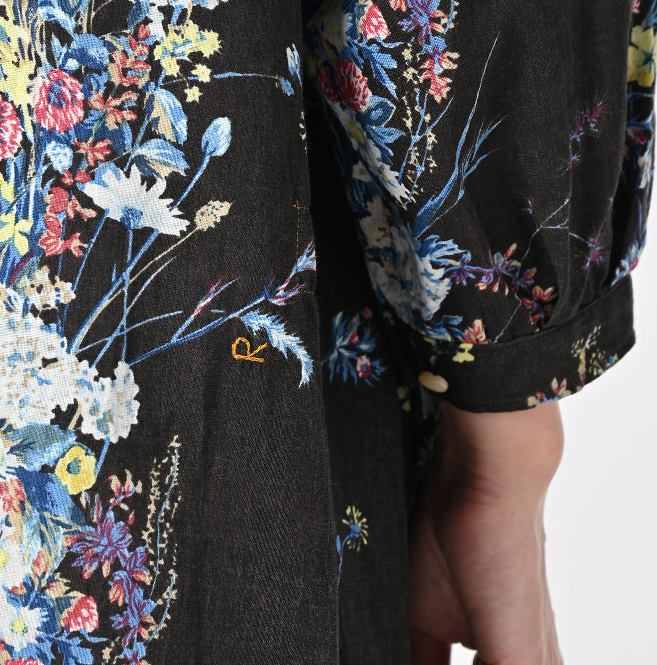 Indian Khadi Bouquet Stripe Print Puff Bridge Dress Detail