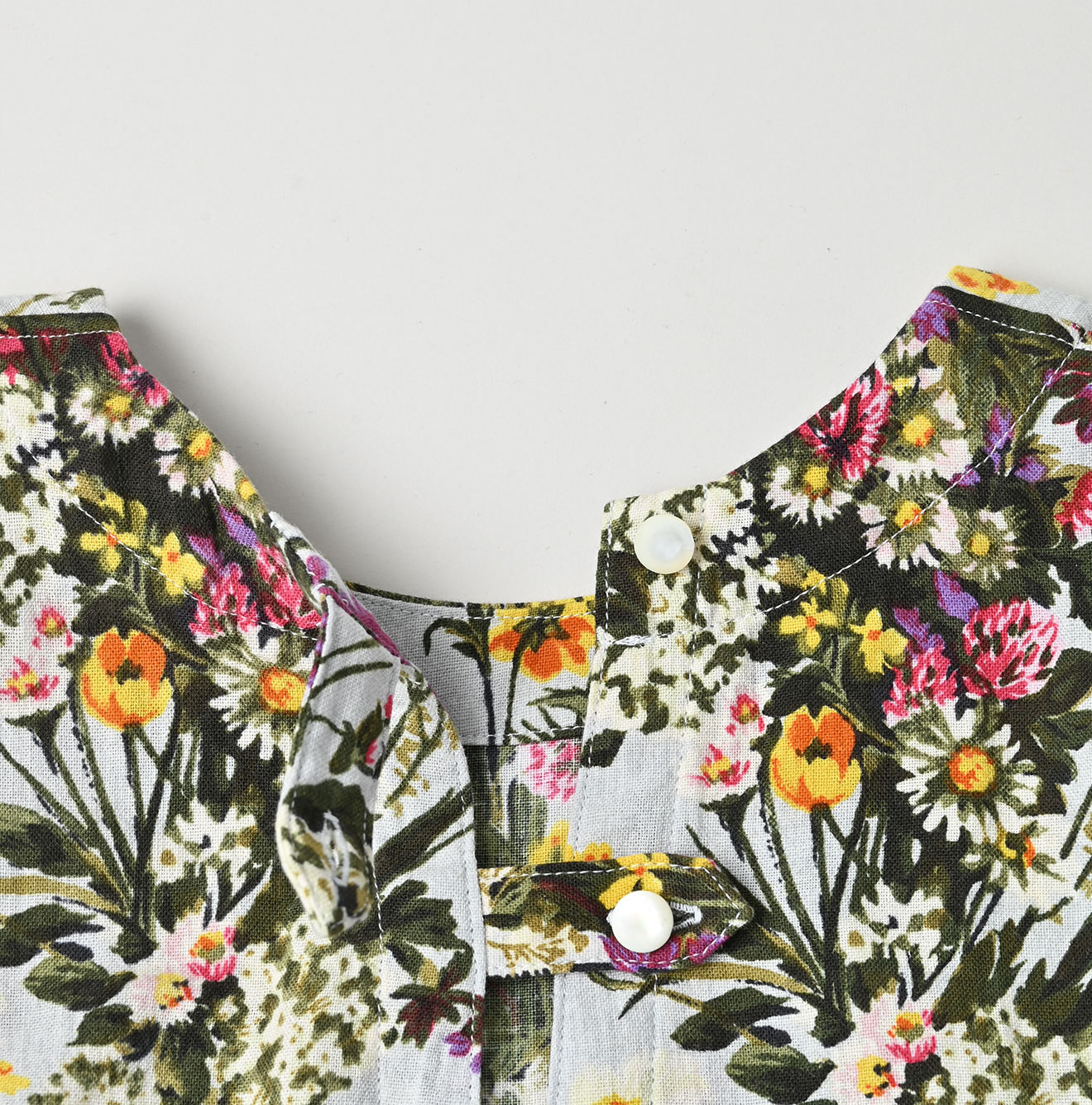 Indian Khadi Bouquet Stripe Print Puff Bridge Dress Detail