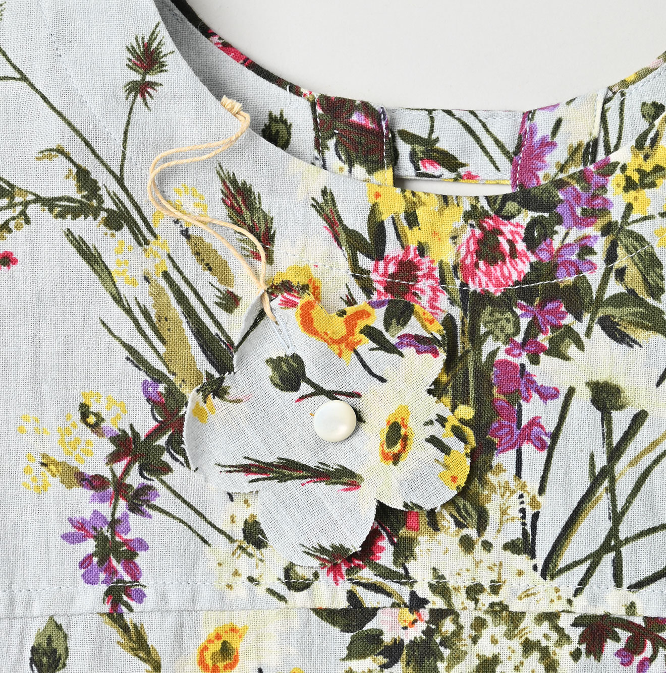 Indian Khadi Bouquet Stripe Print Puff Bridge Dress Detail