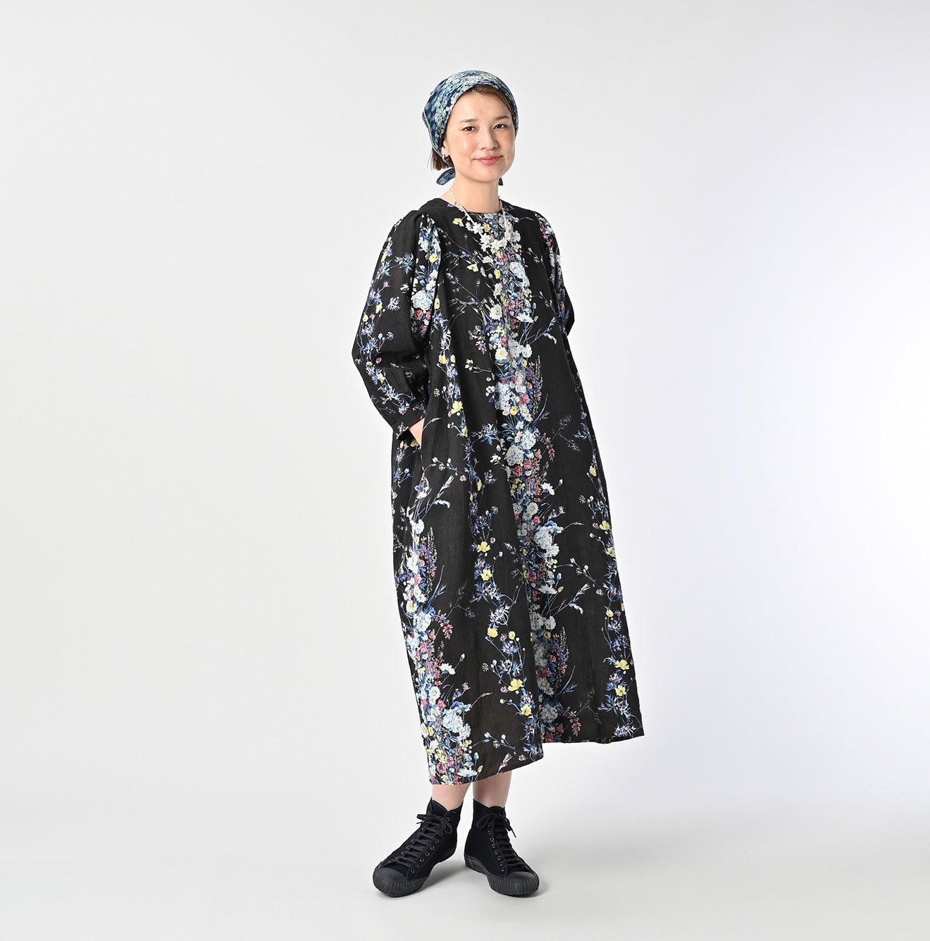 Indian Khadi Bouquet Stripe Print Puff Bridge Dress Female Model