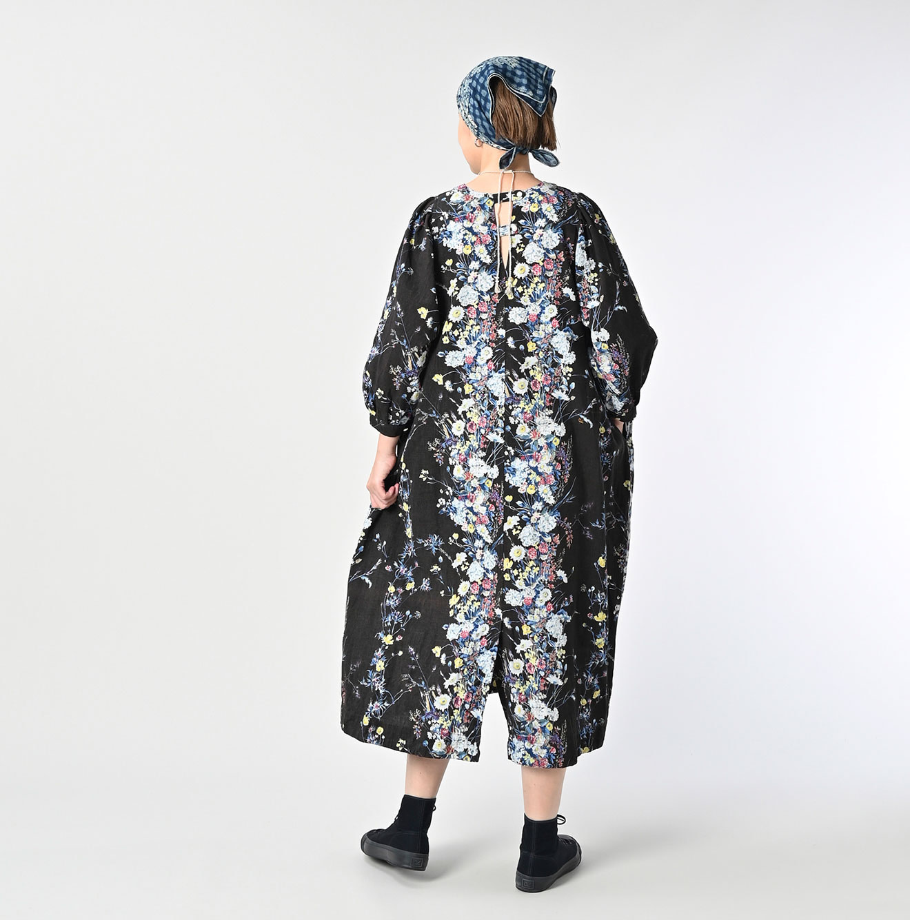 Indian Khadi Bouquet Stripe Print Puff Bridge Dress Female Model