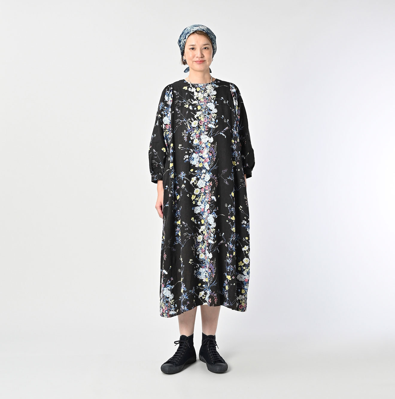 Indian Khadi Bouquet Stripe Print Puff Bridge Dress Female Model