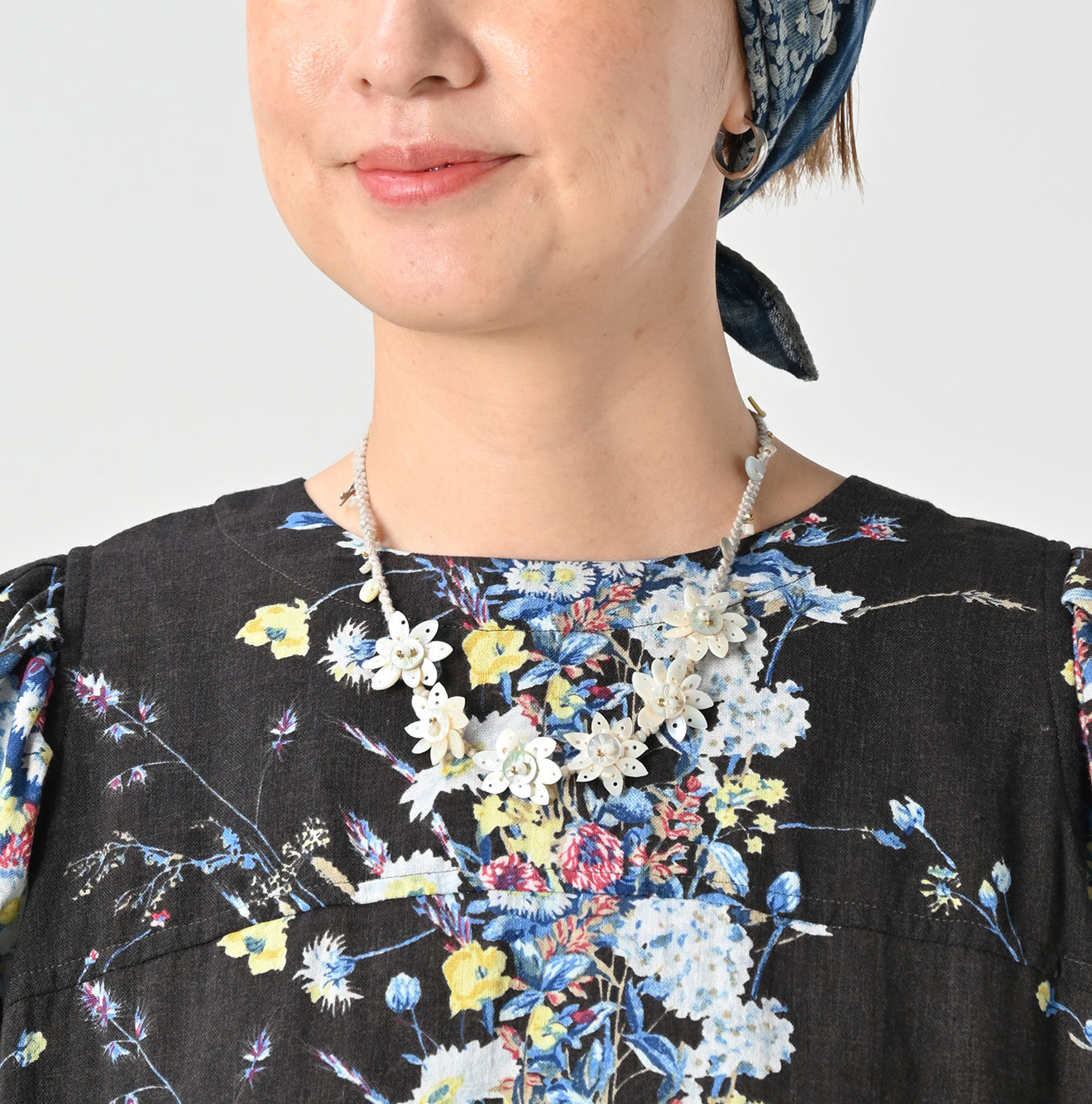 Indian Khadi Bouquet Stripe Print Puff Bridge Dress Detail