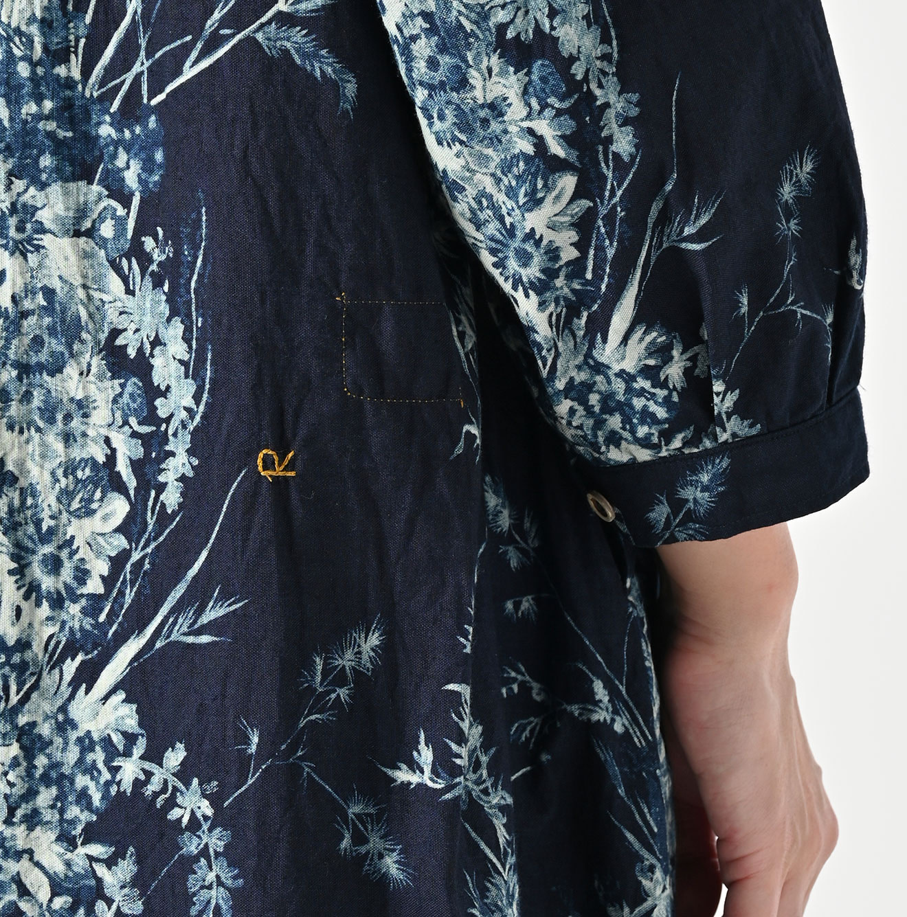 Indigo Indian Khadi Bouquet Stripe Print Puff Bridge Detail
