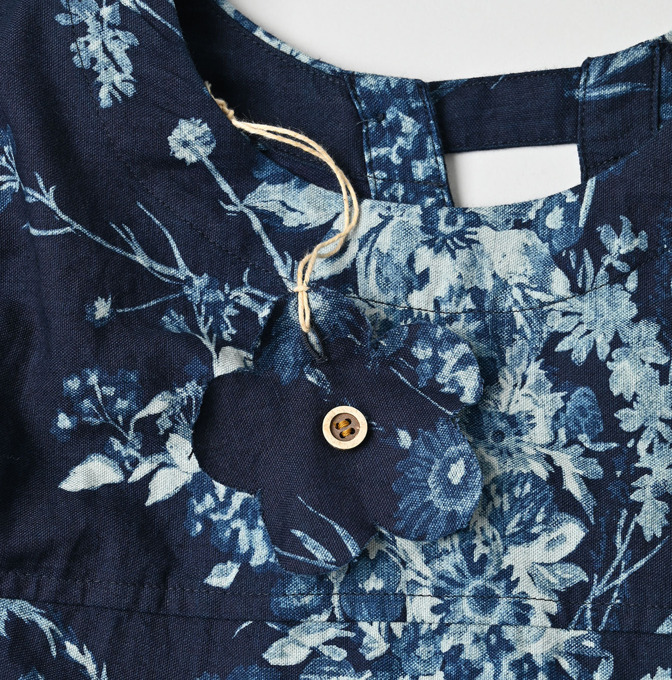 Indigo Indian Khadi Bouquet Stripe Print Puff Bridge Detail