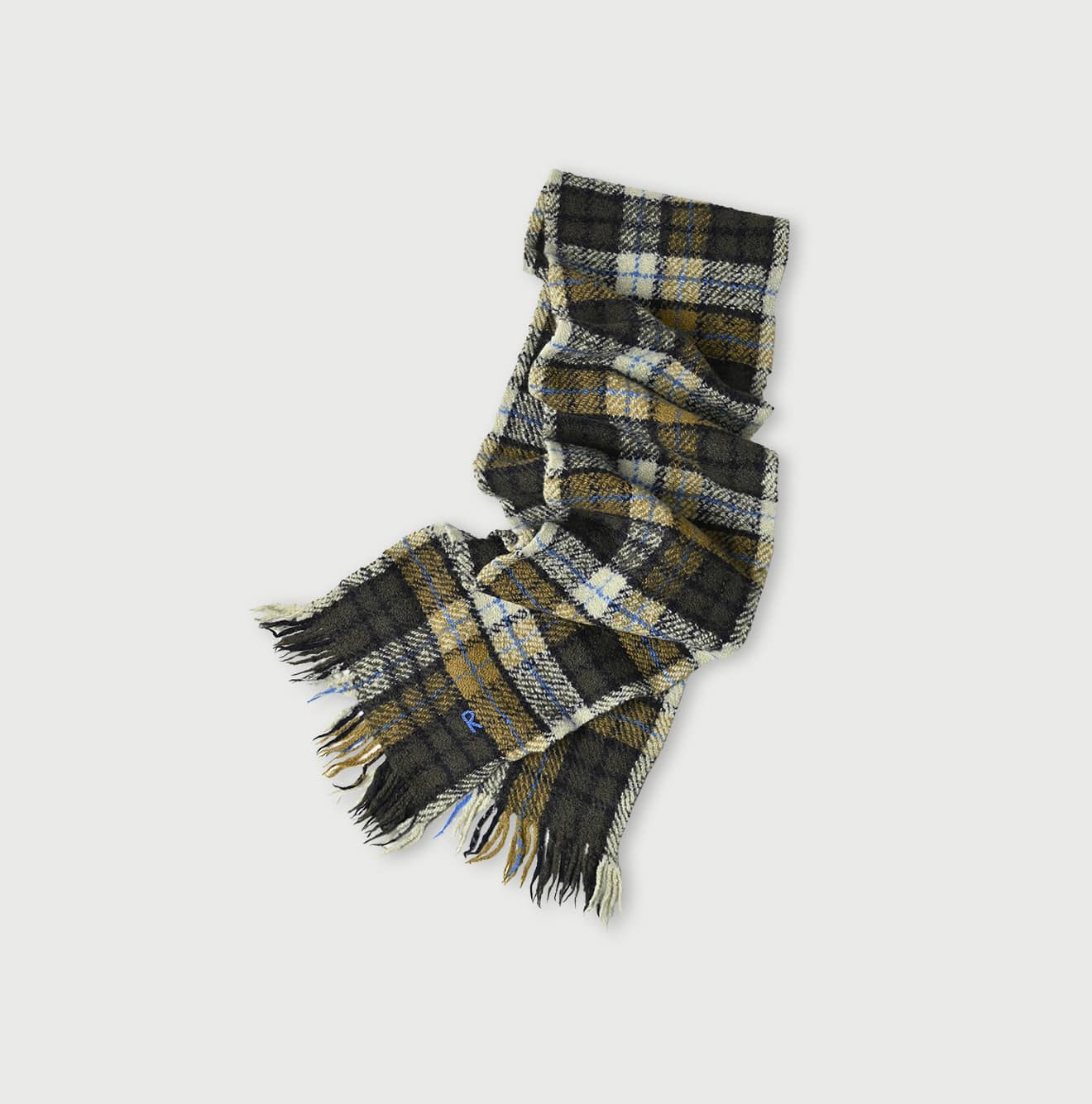 Indian Merino Cashmere Check Muffler Khaki