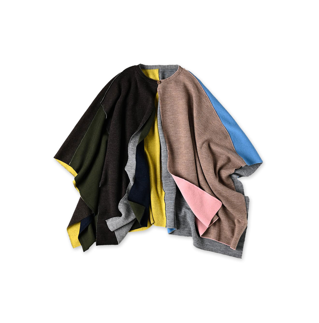 Malti Color Float Boiled Wool Poncho Muffler Multi Color