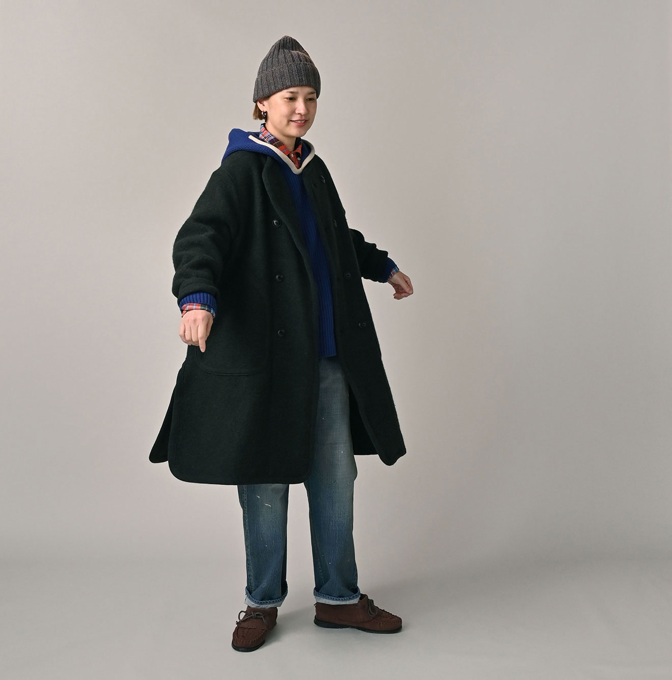 Boiled Wool Knit Tyrolean Coat Female Model