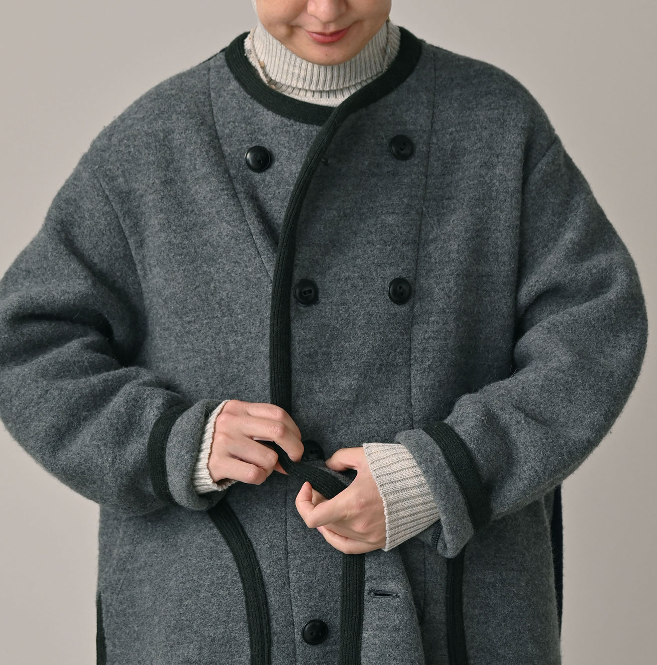 Crazy Boiled Wool Knit Tyrolean Coat Detail