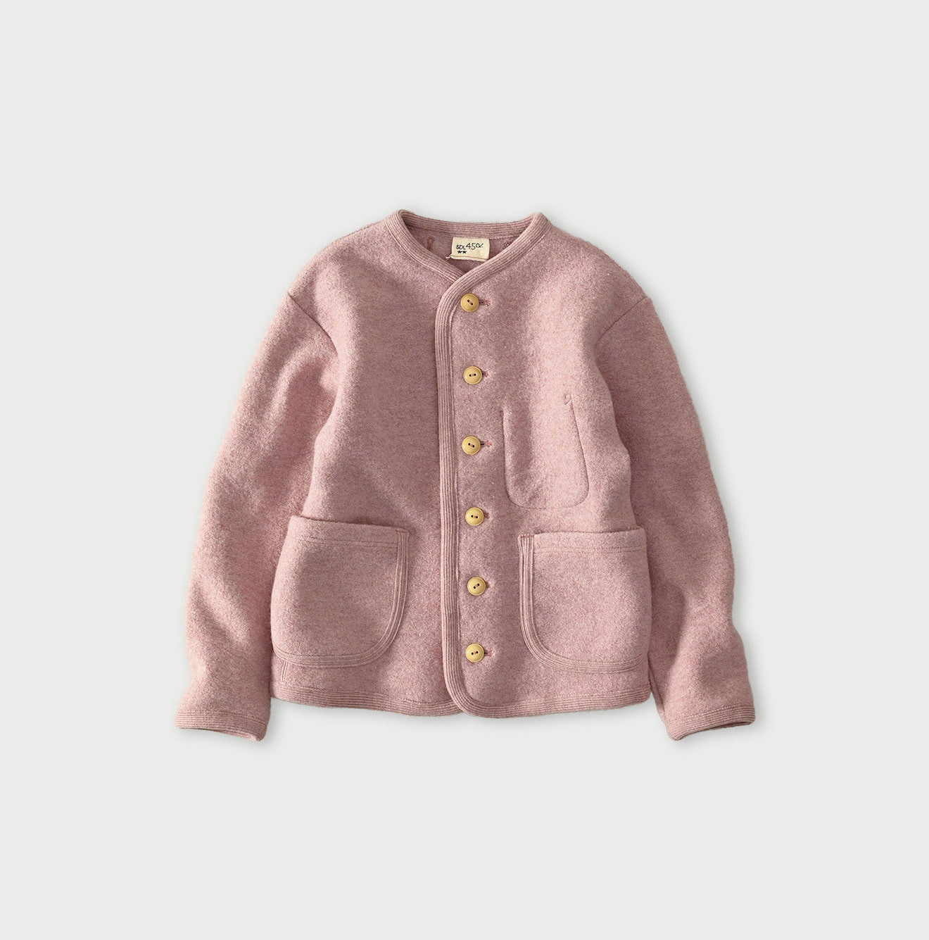 Boiled Wool Knit Tyrolean Cardigan Pink Top