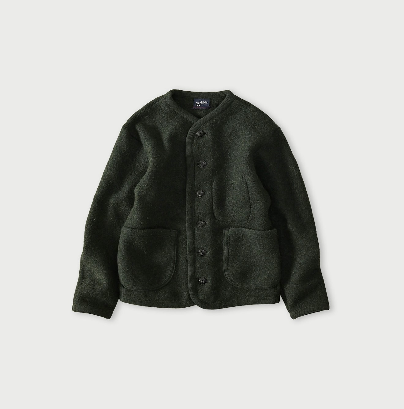 Boiled Wool Knit Tyrolean Cardigan Green Top