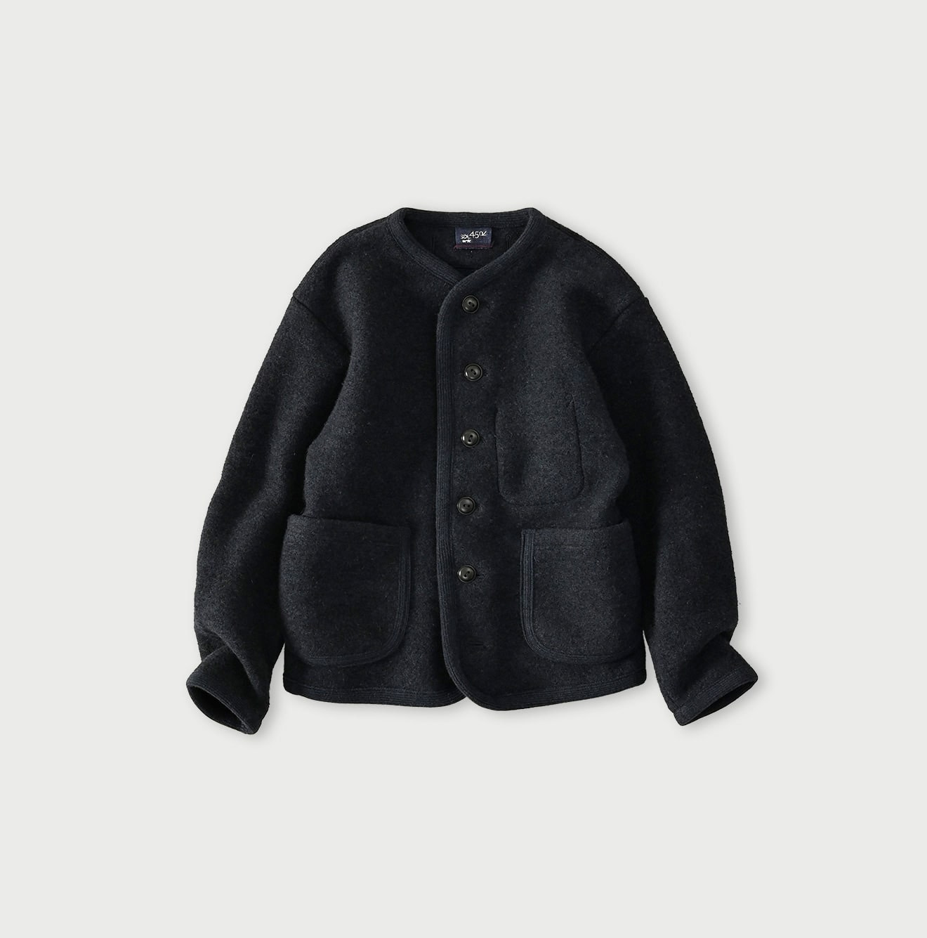 Boiled Wool Knit Tyrolean Cardigan Navy Top