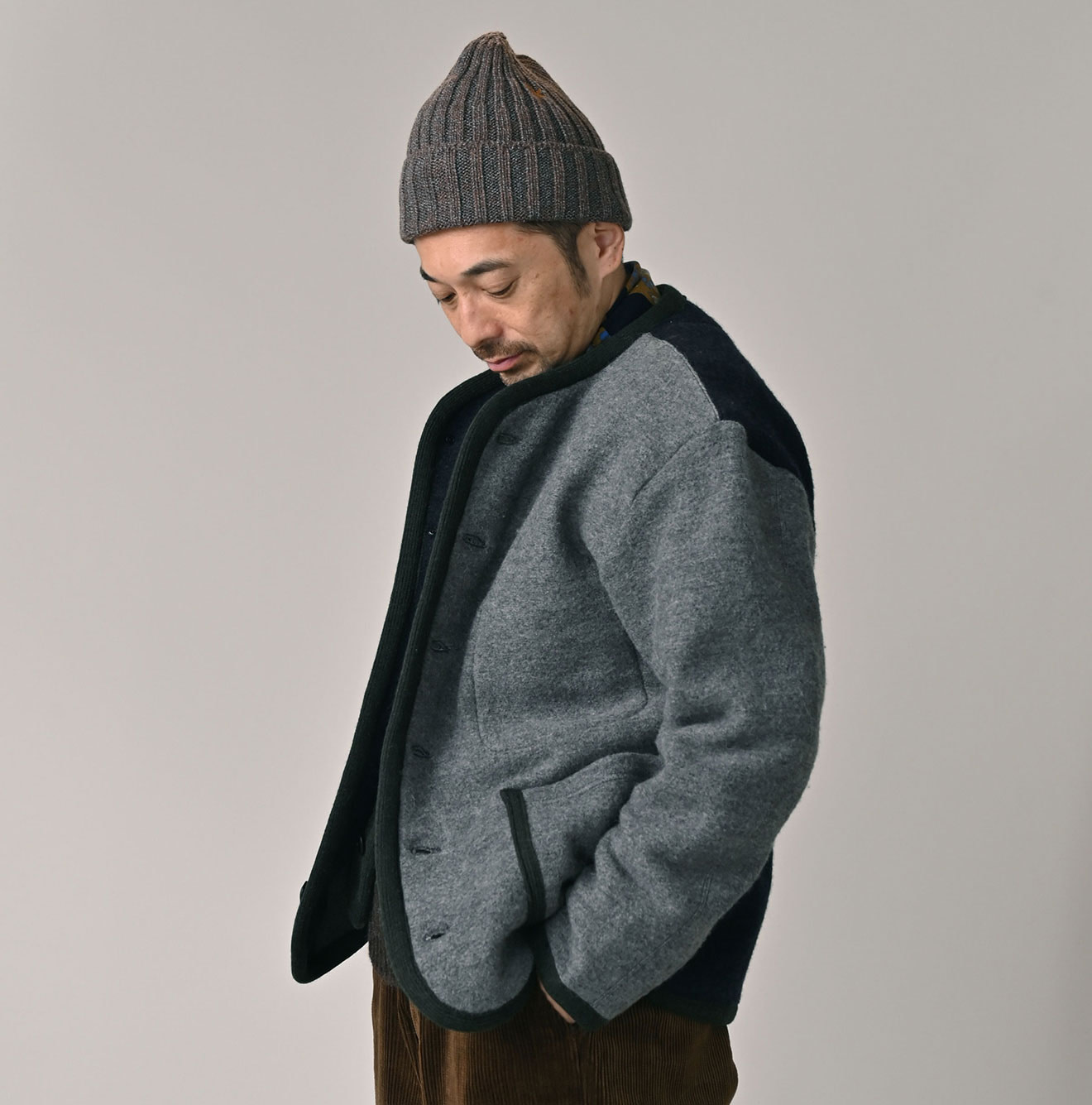 Crazy Boiled Wool Knit Tyrolean Cardigan Male Model