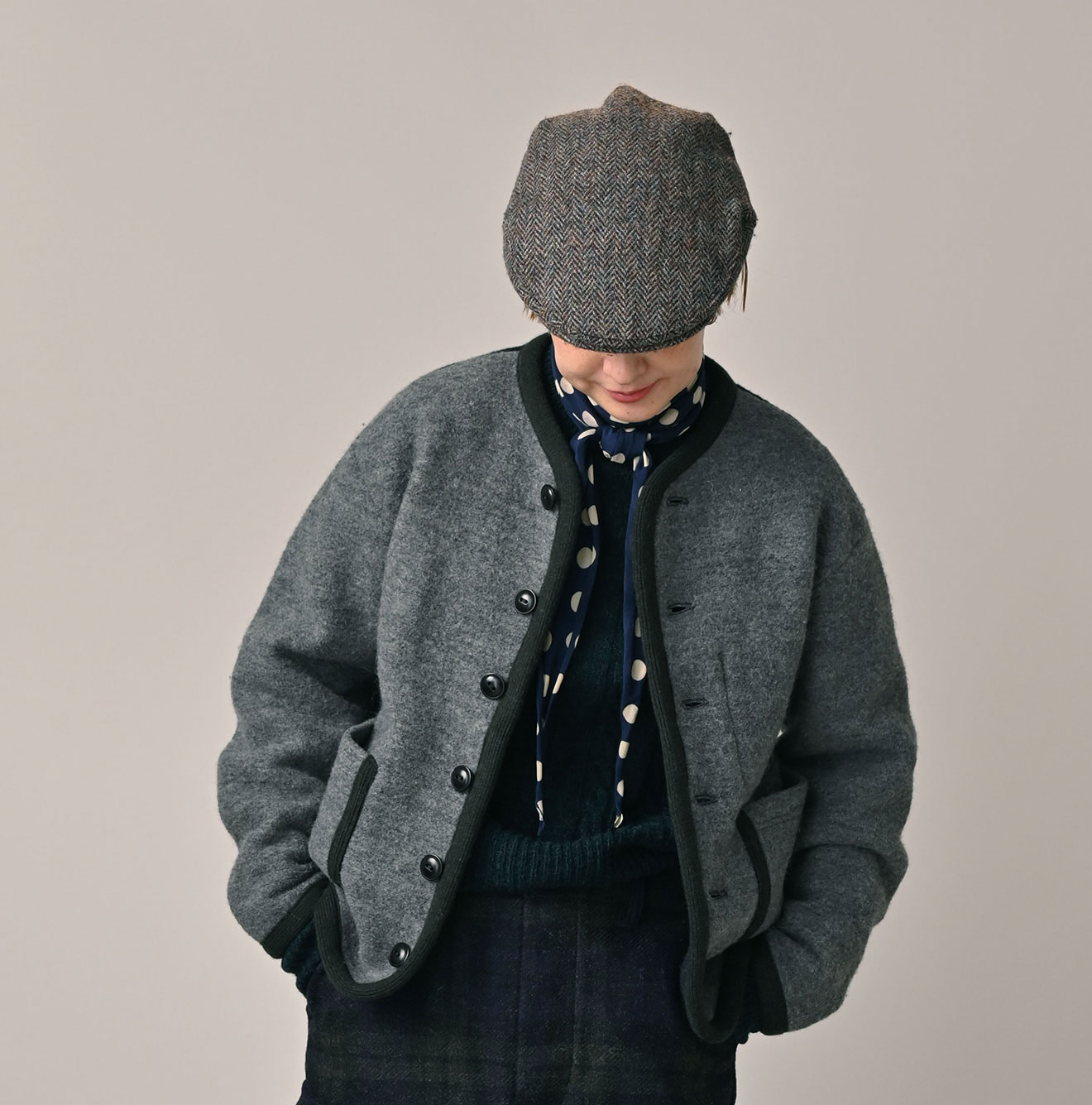 Crazy Boiled Wool Knit Tyrolean Cardigan Female Model