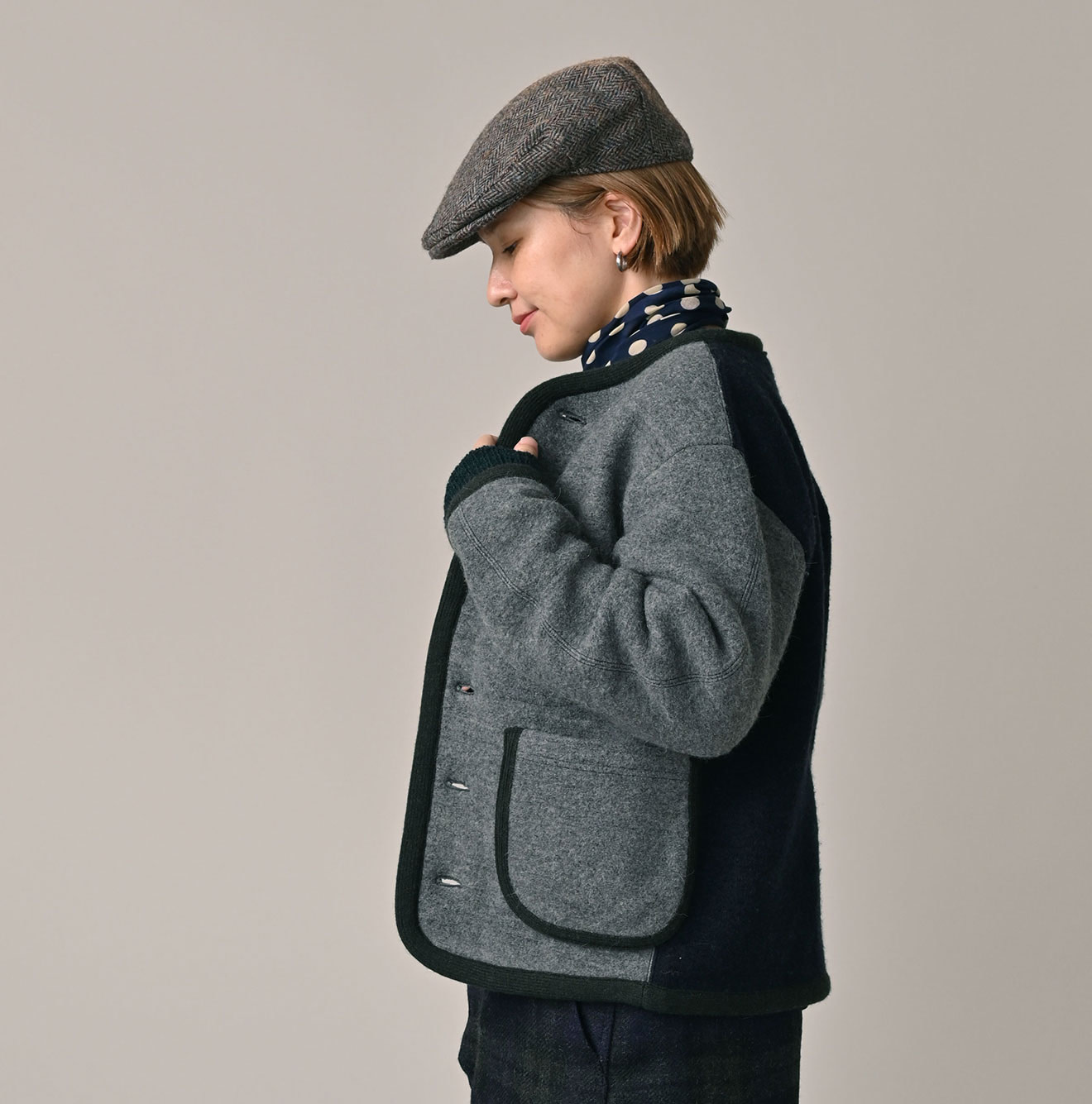 Crazy Boiled Wool Knit Tyrolean Cardigan Female Model