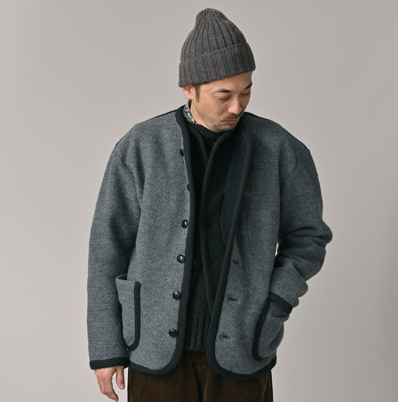 Crazy Boiled Wool Knit Tyrolean Cardigan Male Model