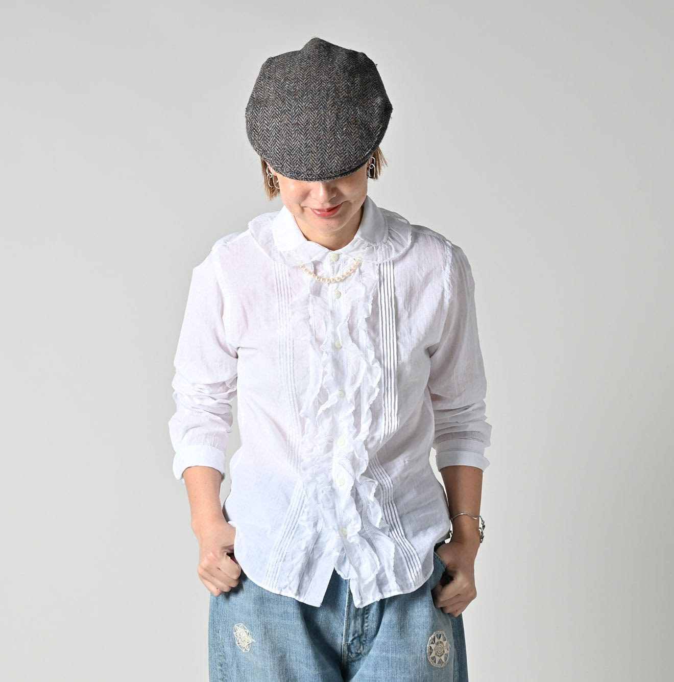 Indian Khadi Tulle Frill Blouse Female Model