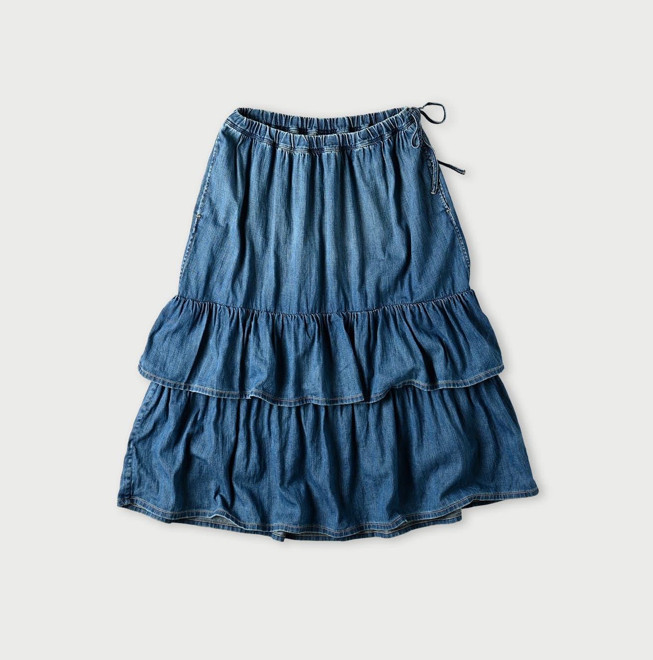 45 Petit Denim Tiered Frill Petit Skirt Distressed Indigo Zyu