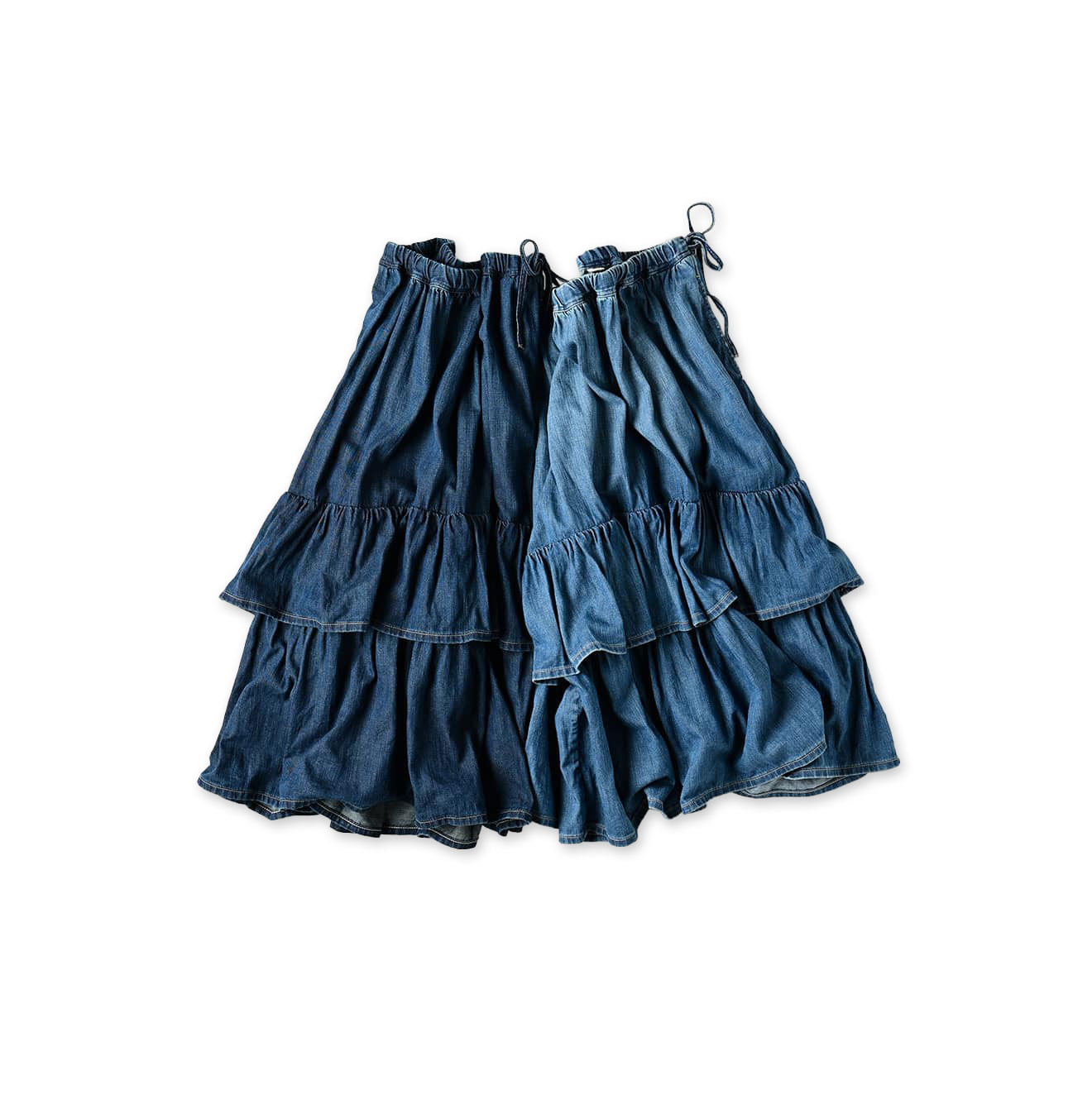 45 Petit Denim Tiered Frill Petit Skirt Distressed