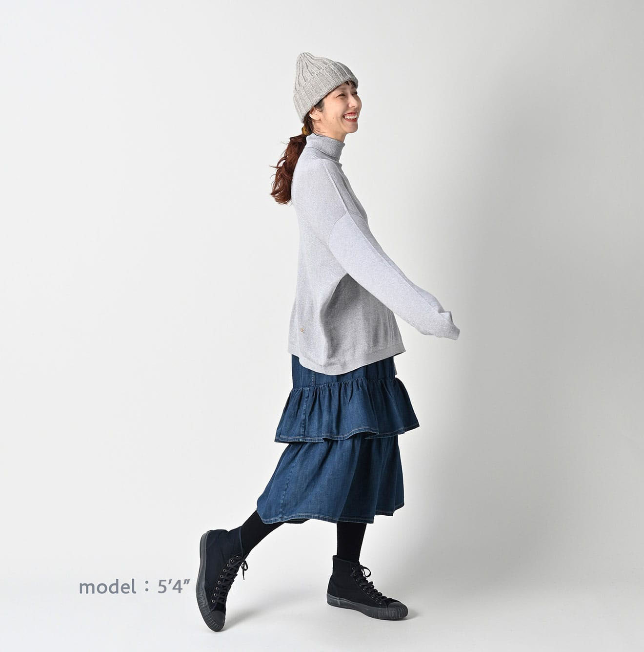 45 Petit Denim Tiered Frill Petit Skirt Distressed Female Model