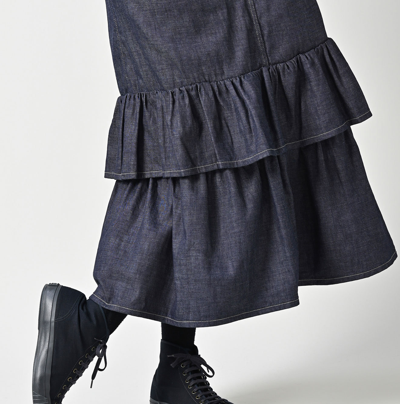45 Petit Denim Tiered Frill Dress Detail