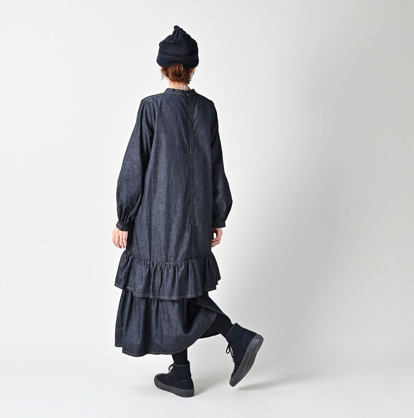 45 Petit Denim Tiered Frill Dress Female Model