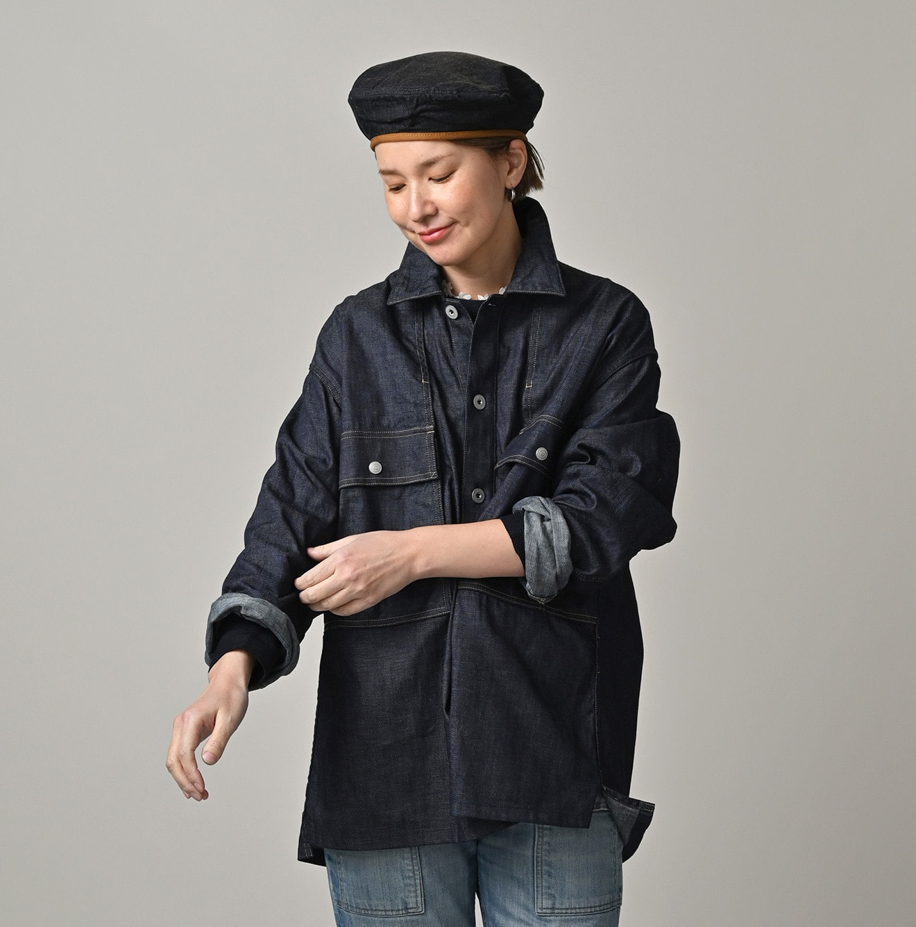 45 Petit Denim Bush Shirt Female Model