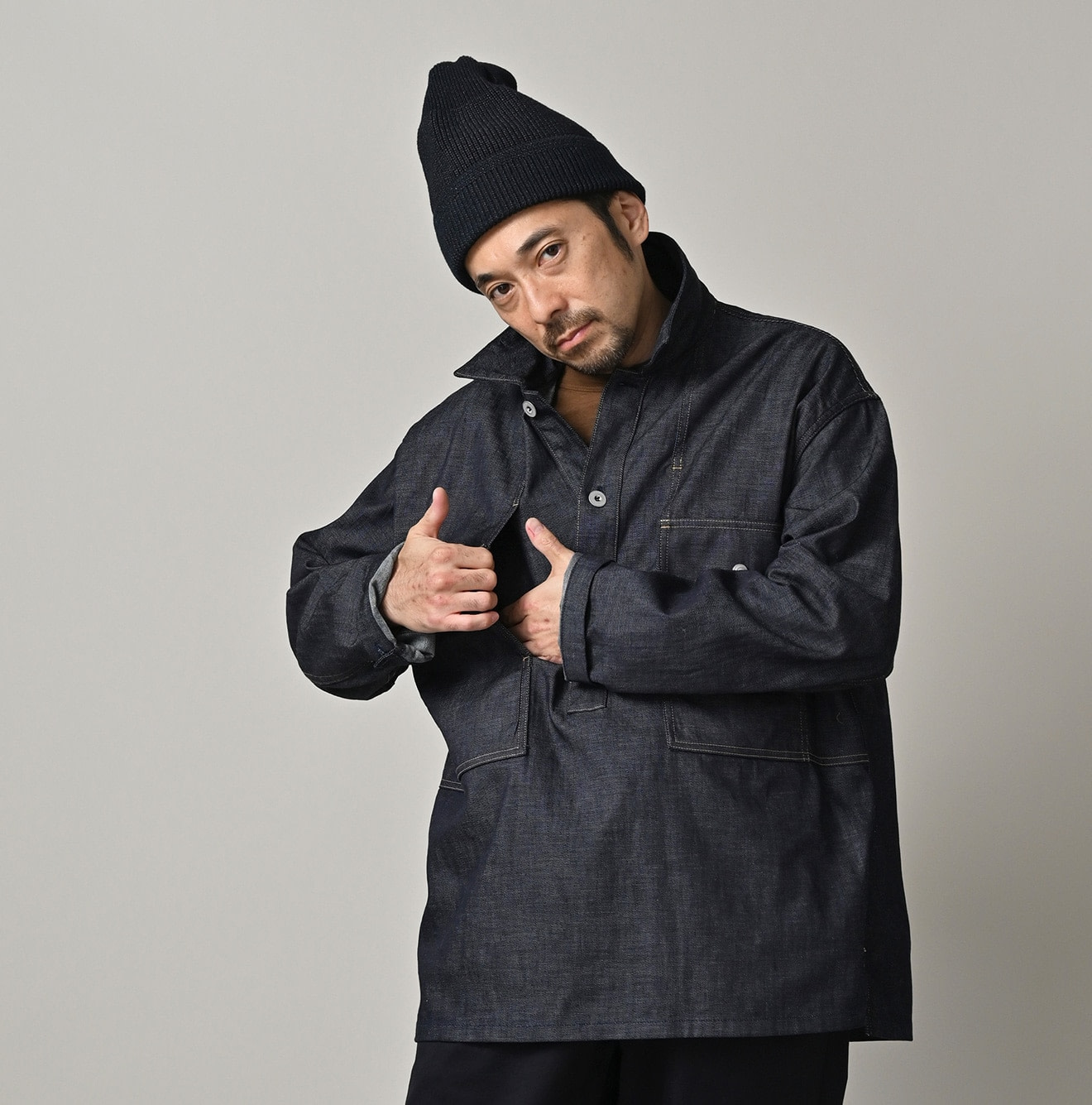 45 Petit Denim Bush Shirt Male Model