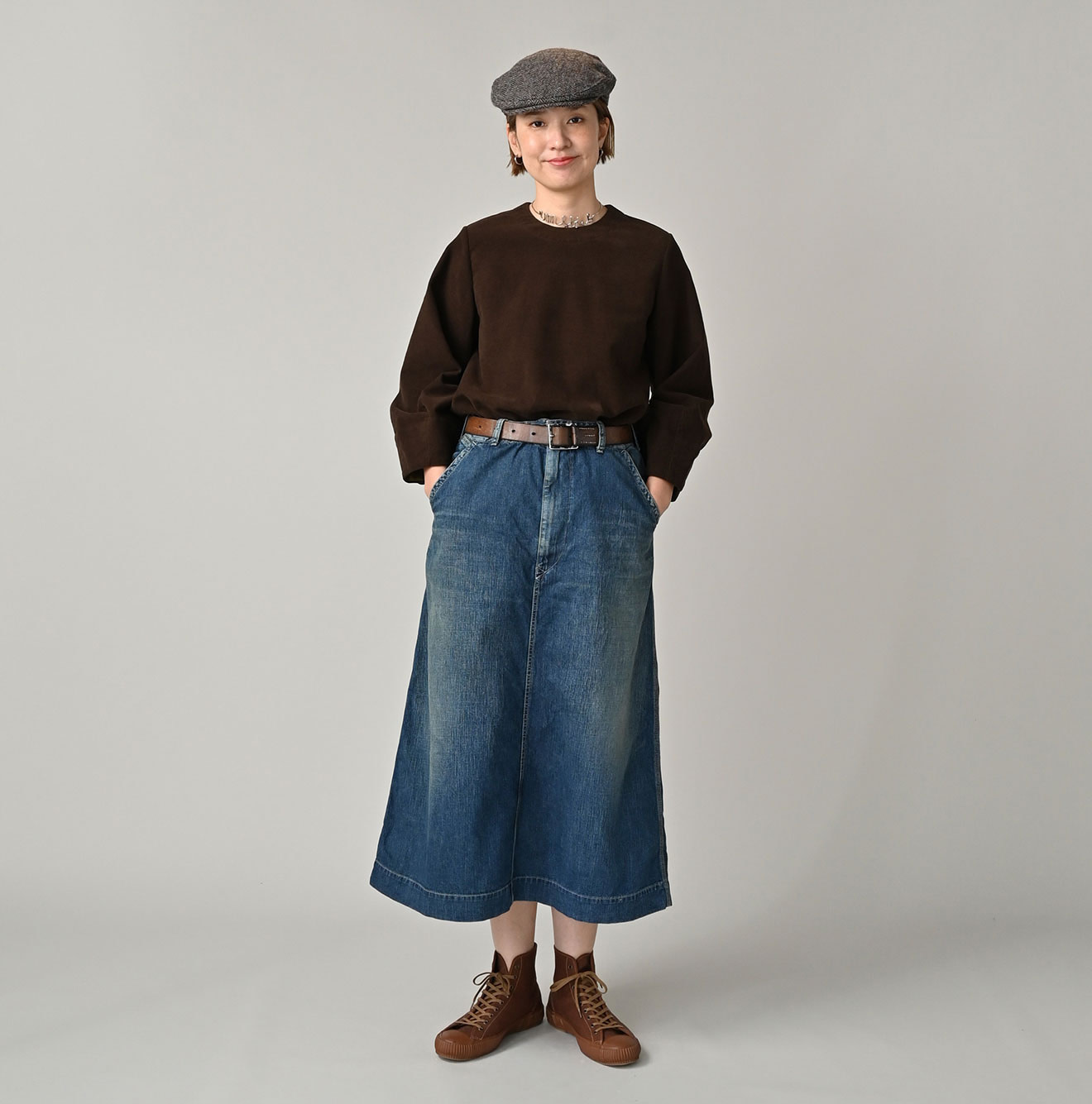 Mugihiko Denim Painter Skirt Zyu Female Model