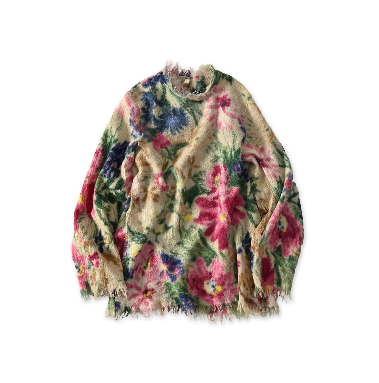 Boiled Wool Jardin Print Poyon Blouse Pink