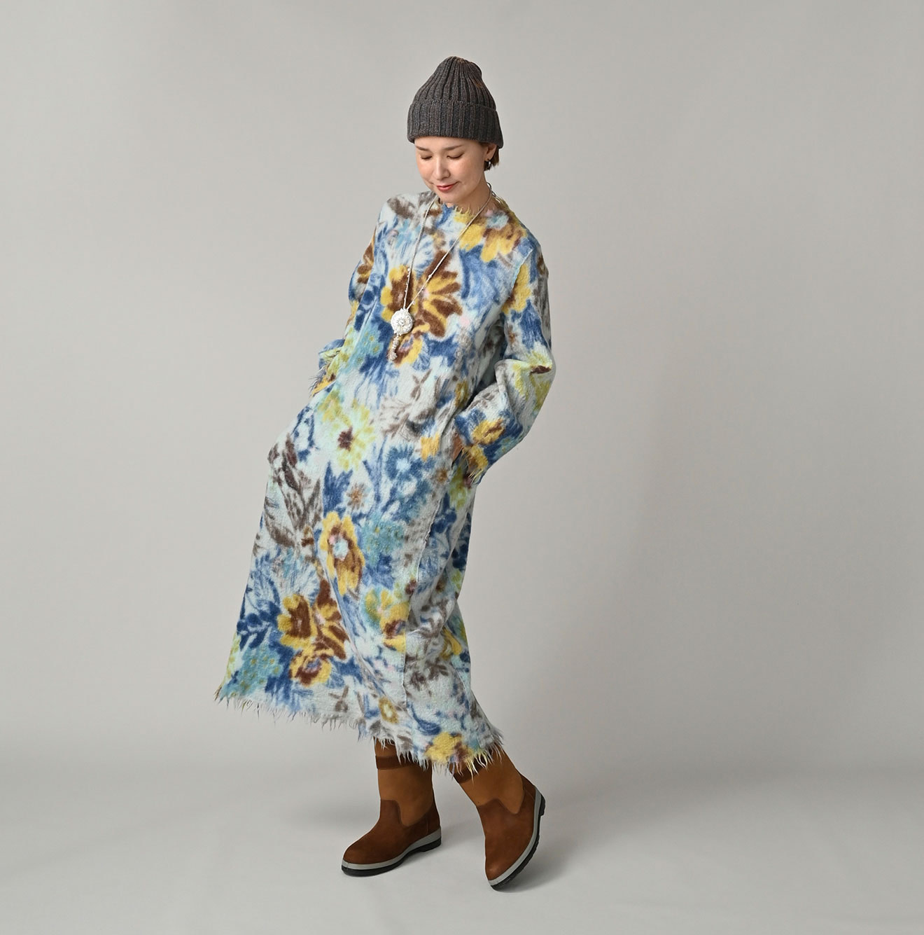 Boiled Wool Jardin Print Poyon Dress Female Model