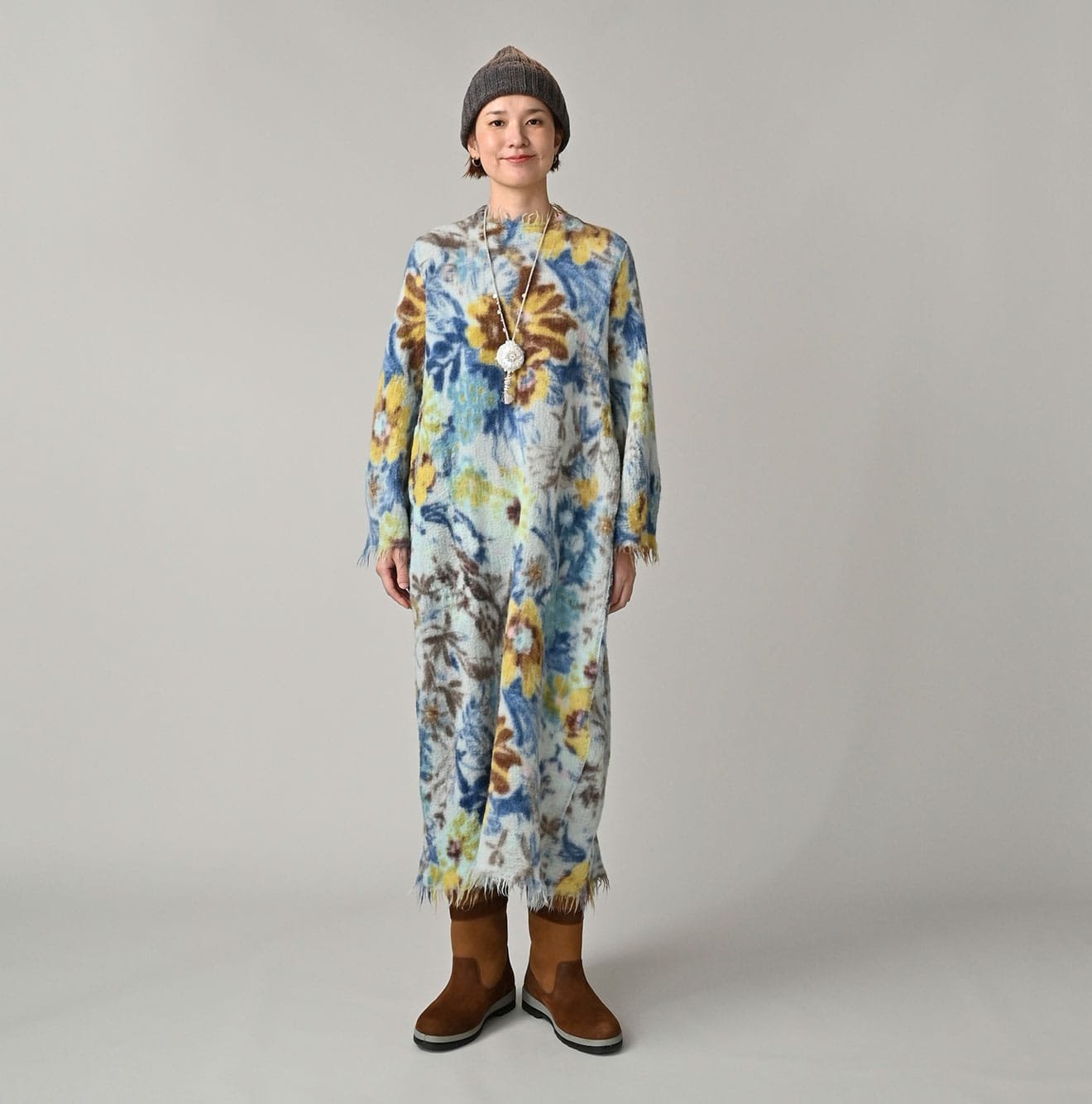 Boiled Wool Jardin Print Poyon Dress Female Model