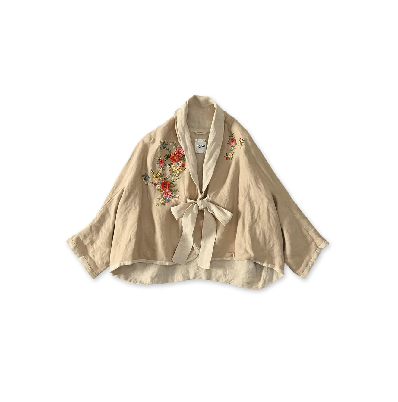 Linen Layered Embroidery Bolero Beige