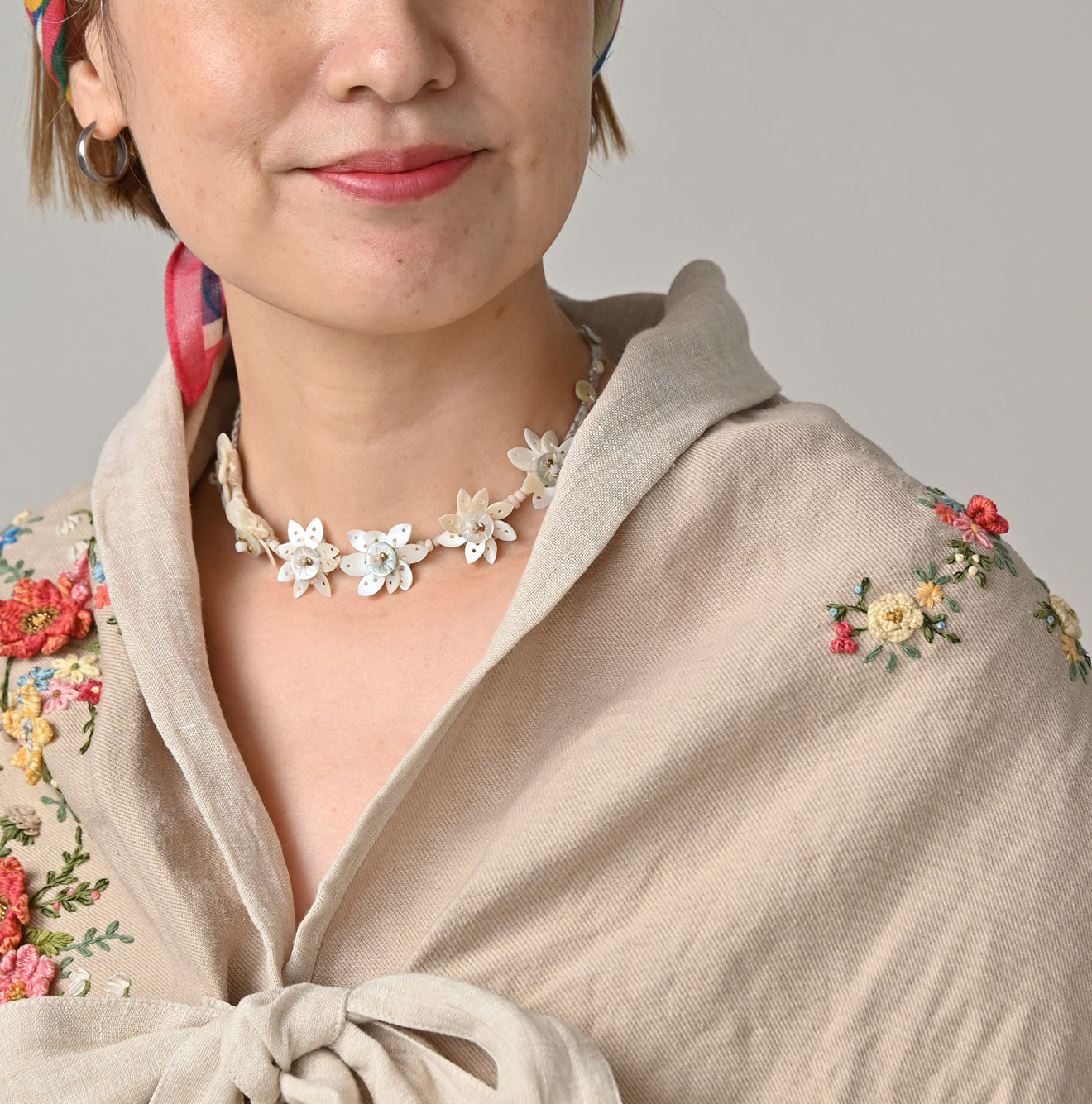 Linen Layered Embroidery Bolero Detail