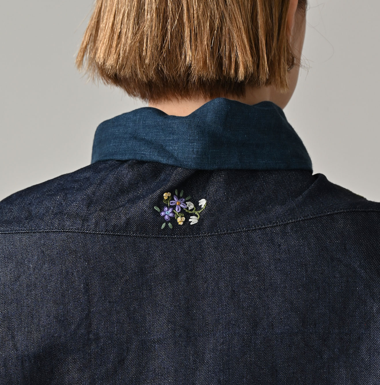 Ai Indigo Linen Layered Embroidery Bolero Detail