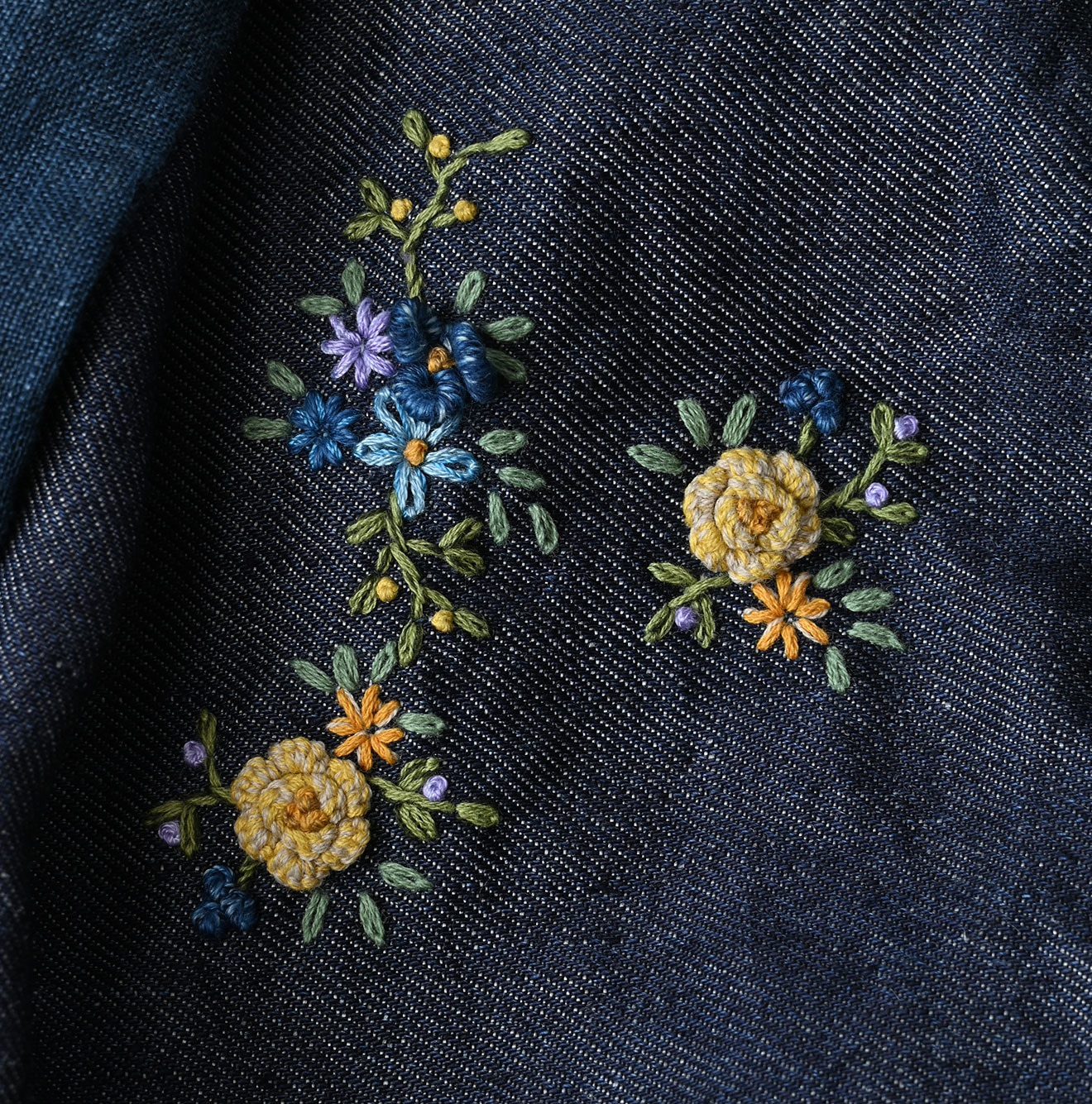 Ai Indigo Linen Layered Embroidery Bolero Detail