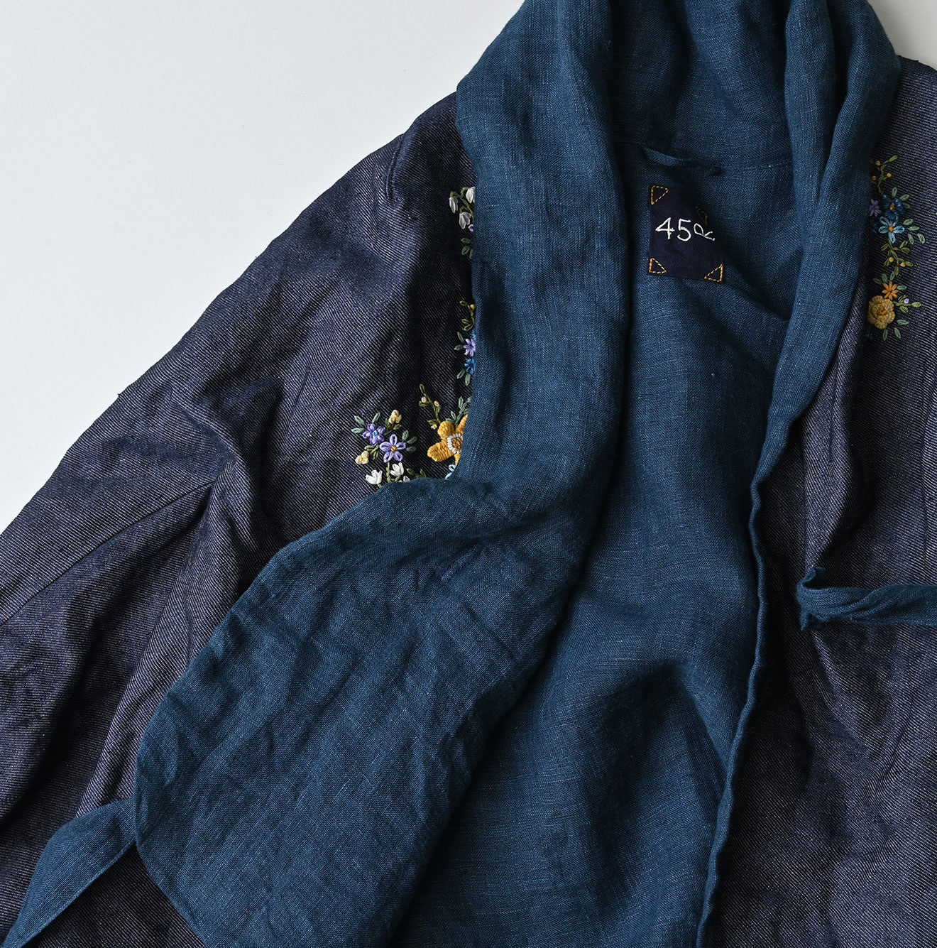 Ai Indigo Linen Layered Embroidery Bolero Detail