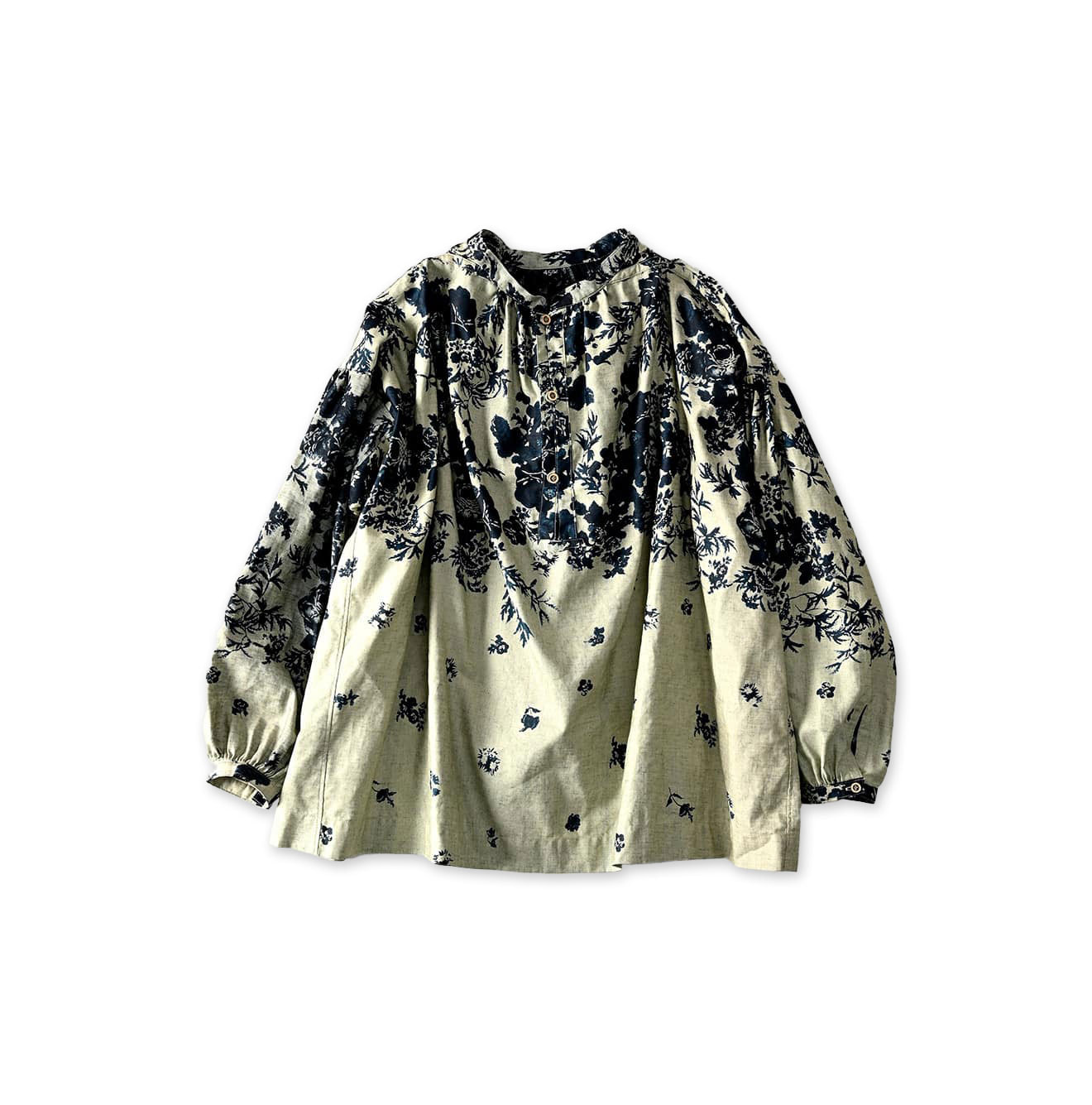 Indigo Discharged Rose Print Smock Indigo Base