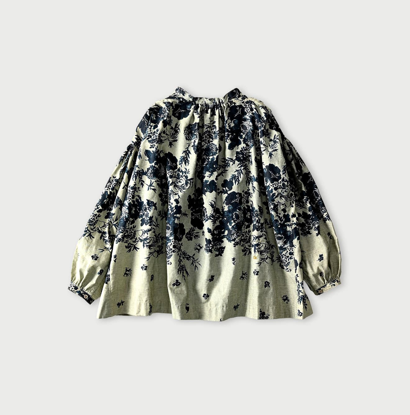 Indigo Discharged Rose Print Smock Back