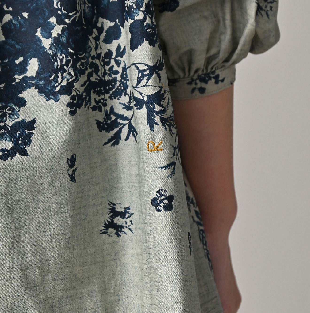 Indigo Discharged Rose Print Smock Detail