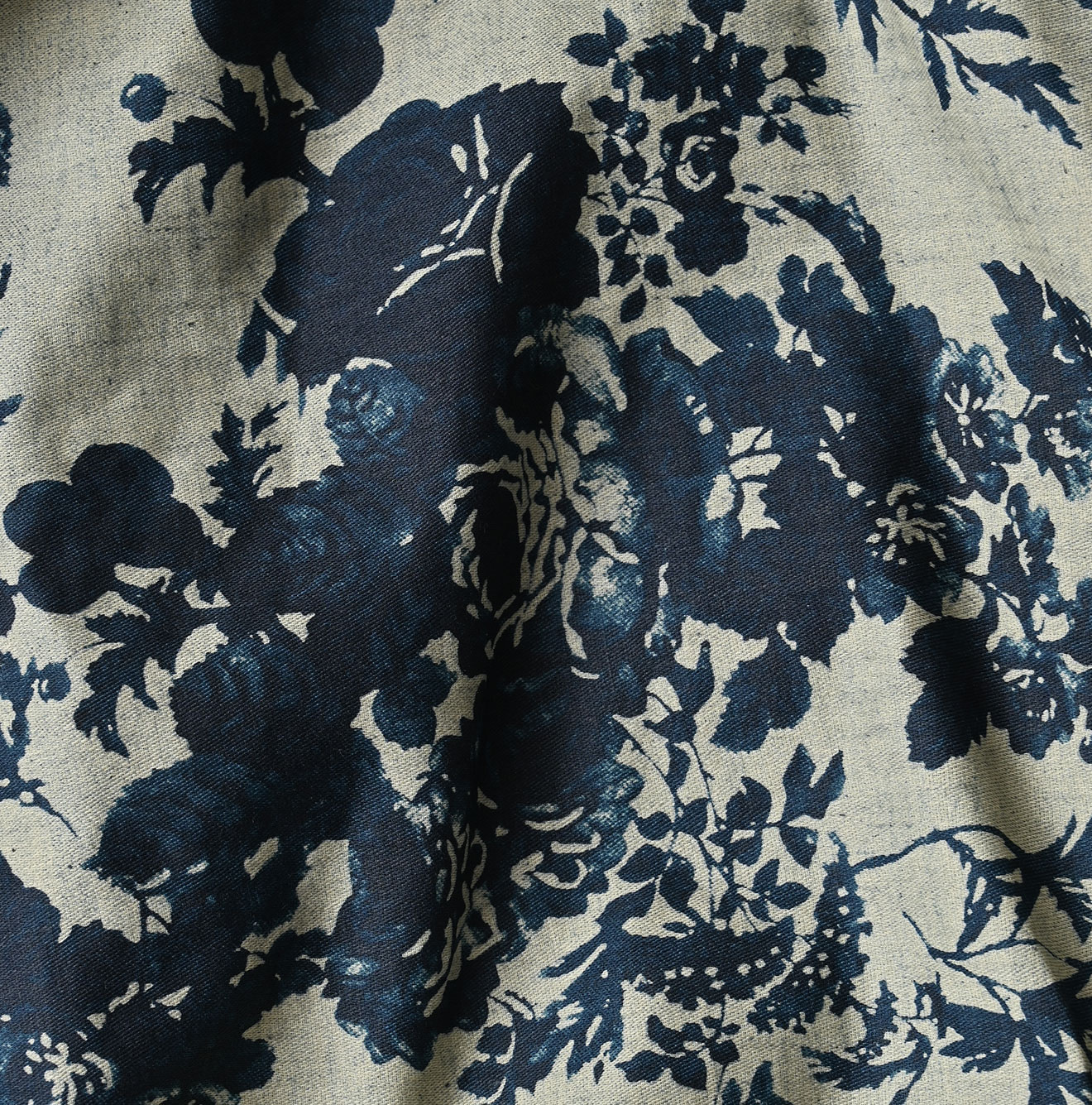 Indigo Discharged Rose Print Smock Detail