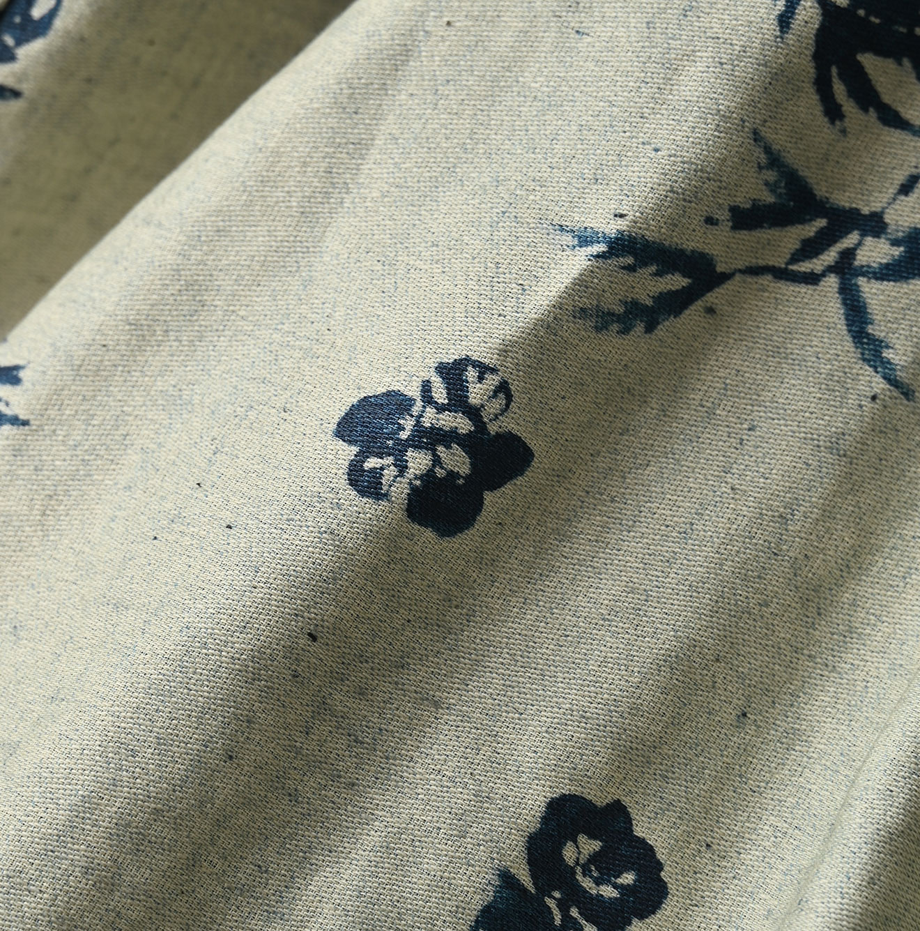Indigo Discharged Rose Print Smock Detail