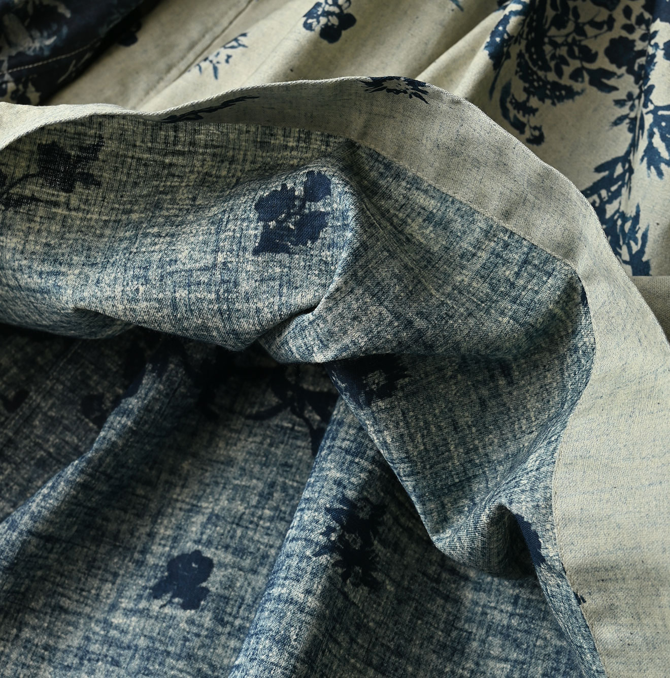 Indigo Discharged Rose Print Smock Detail