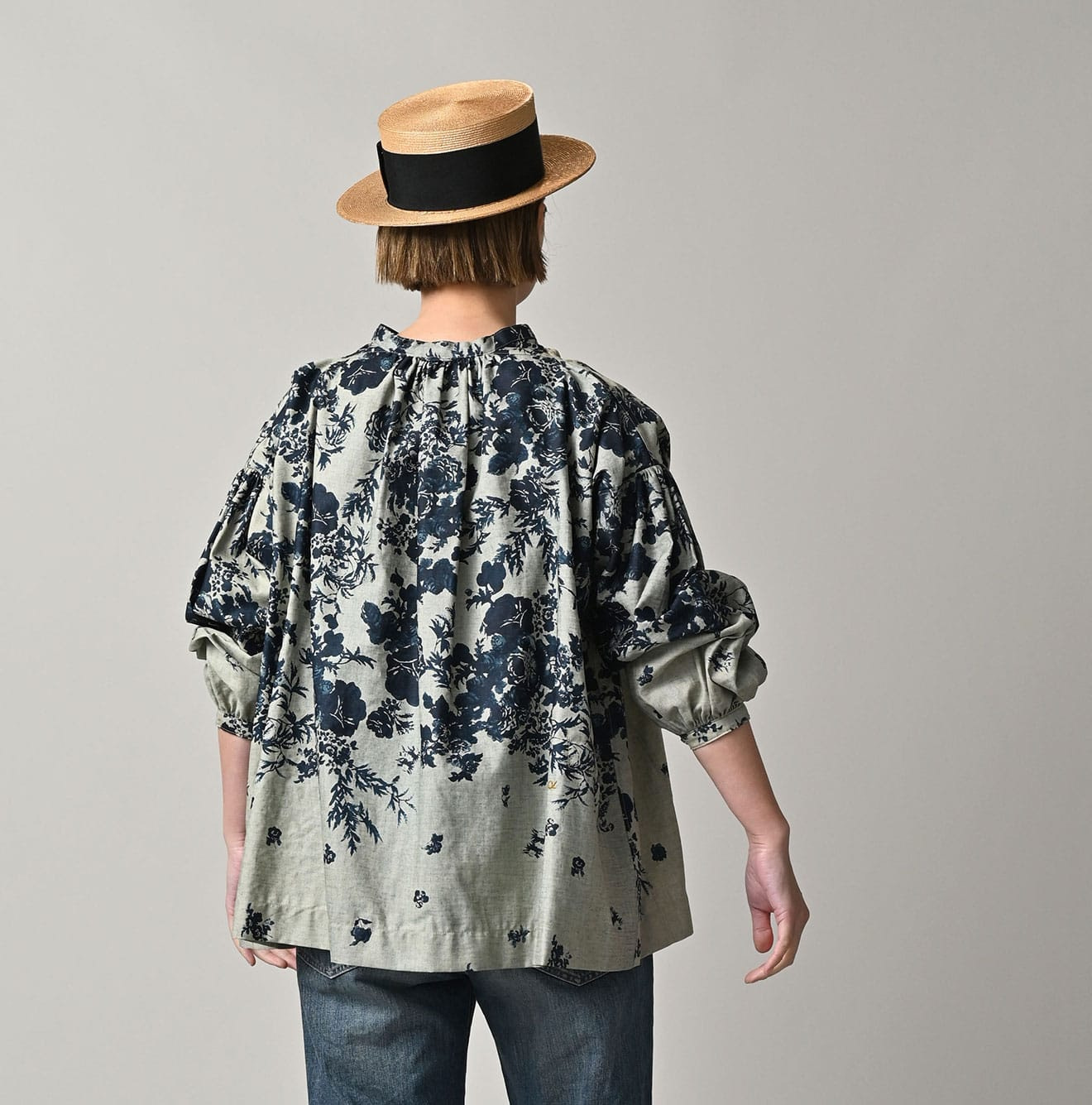 Indigo Discharged Rose Print Smock Female Model