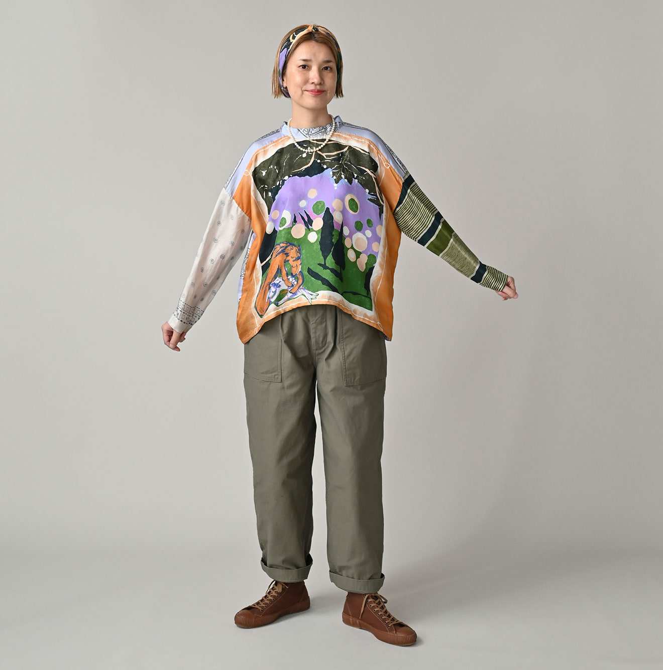 Picture Book Bandana Blouse Yellow Female Model
